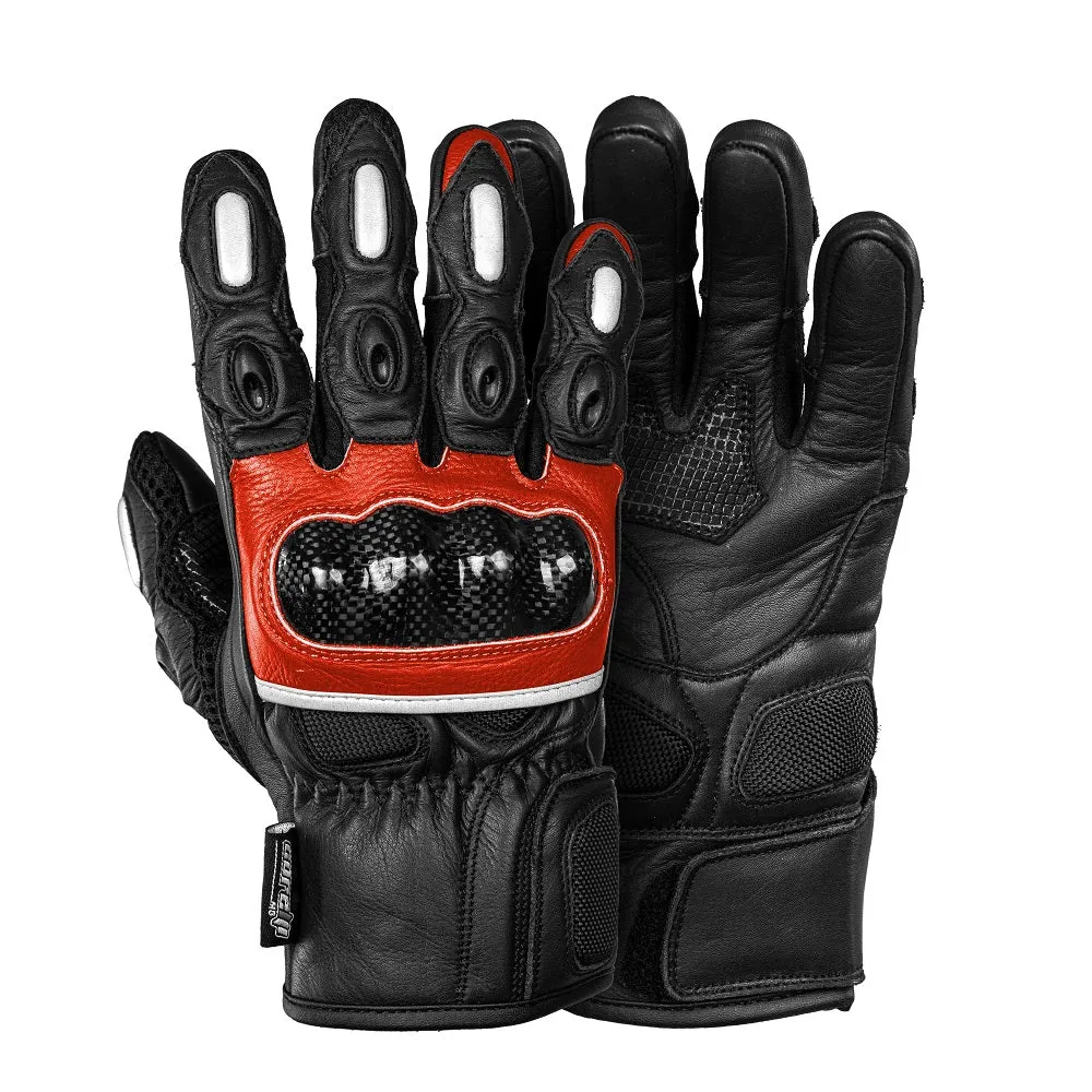 Raven Carbon Racer Red Motorcycle Leather Gloves
