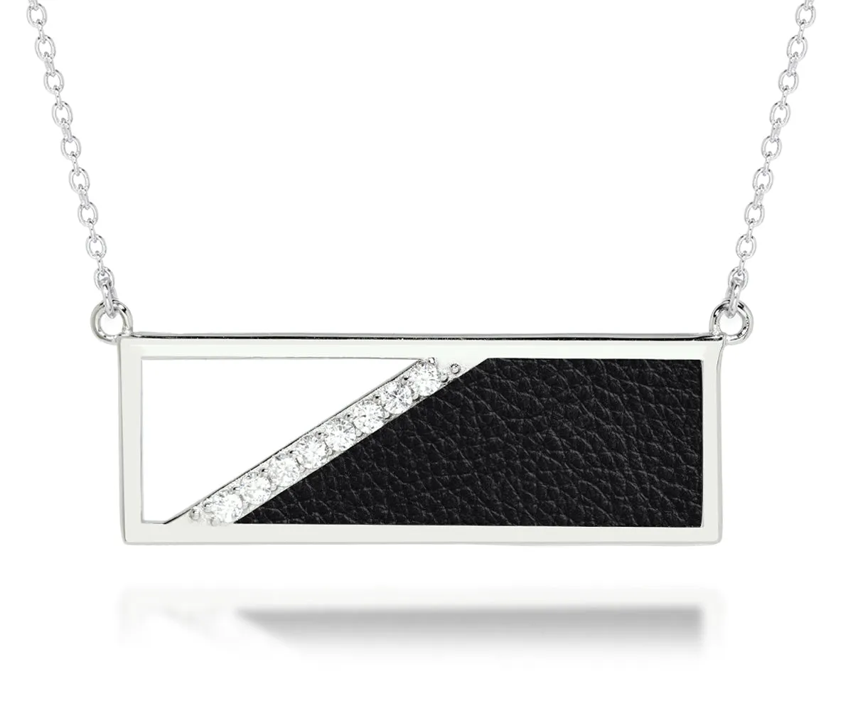 Rectangle Leather Inlay Crystal Necklace