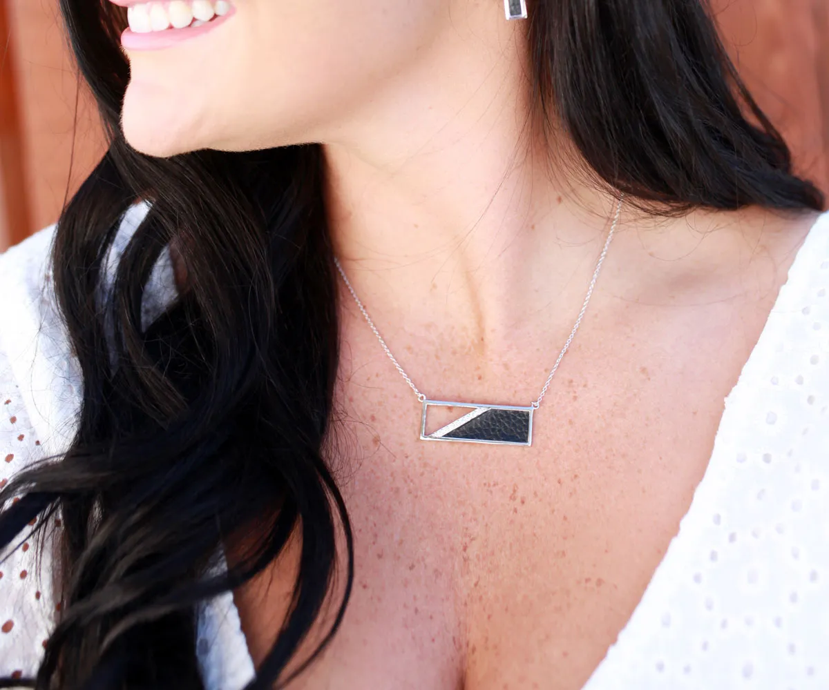 Rectangle Leather Inlay Crystal Necklace