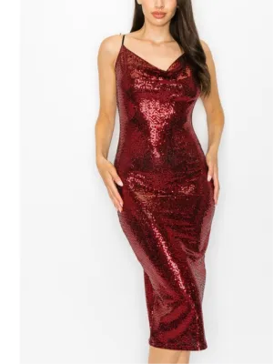 Red Cowl Bodycon Dress