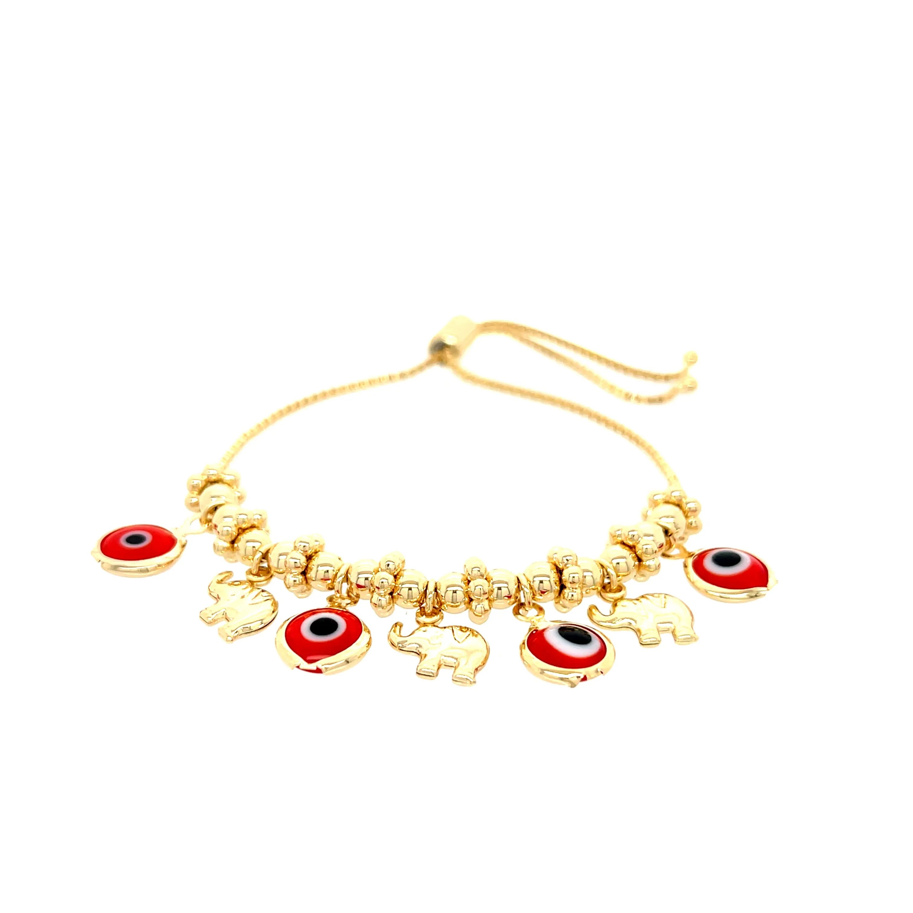 Red Evil Eyes Tiny Elephant Charm bracelet Beads 14k gold filled Adjustable