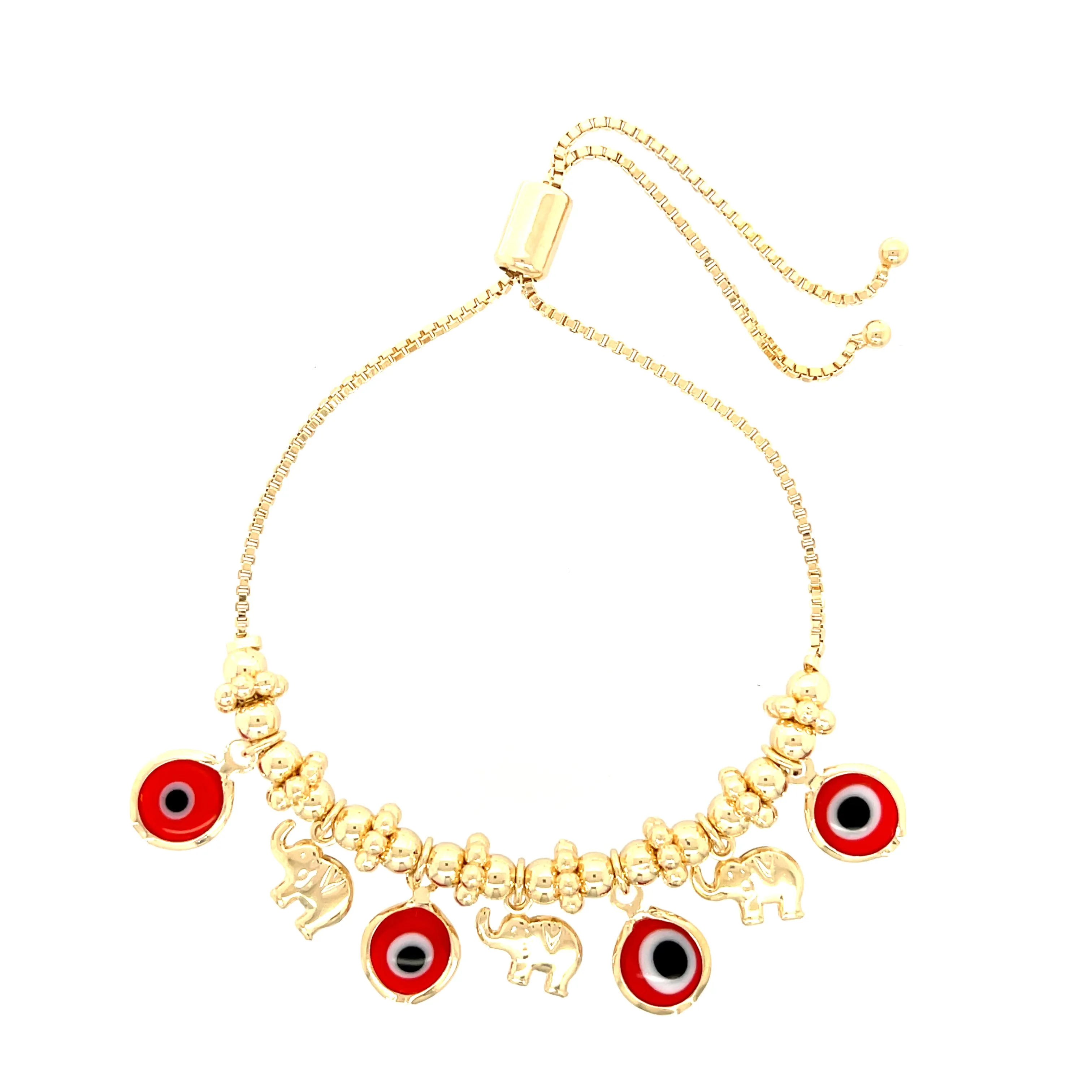 Red Evil Eyes Tiny Elephant Charm bracelet Beads 14k gold filled Adjustable