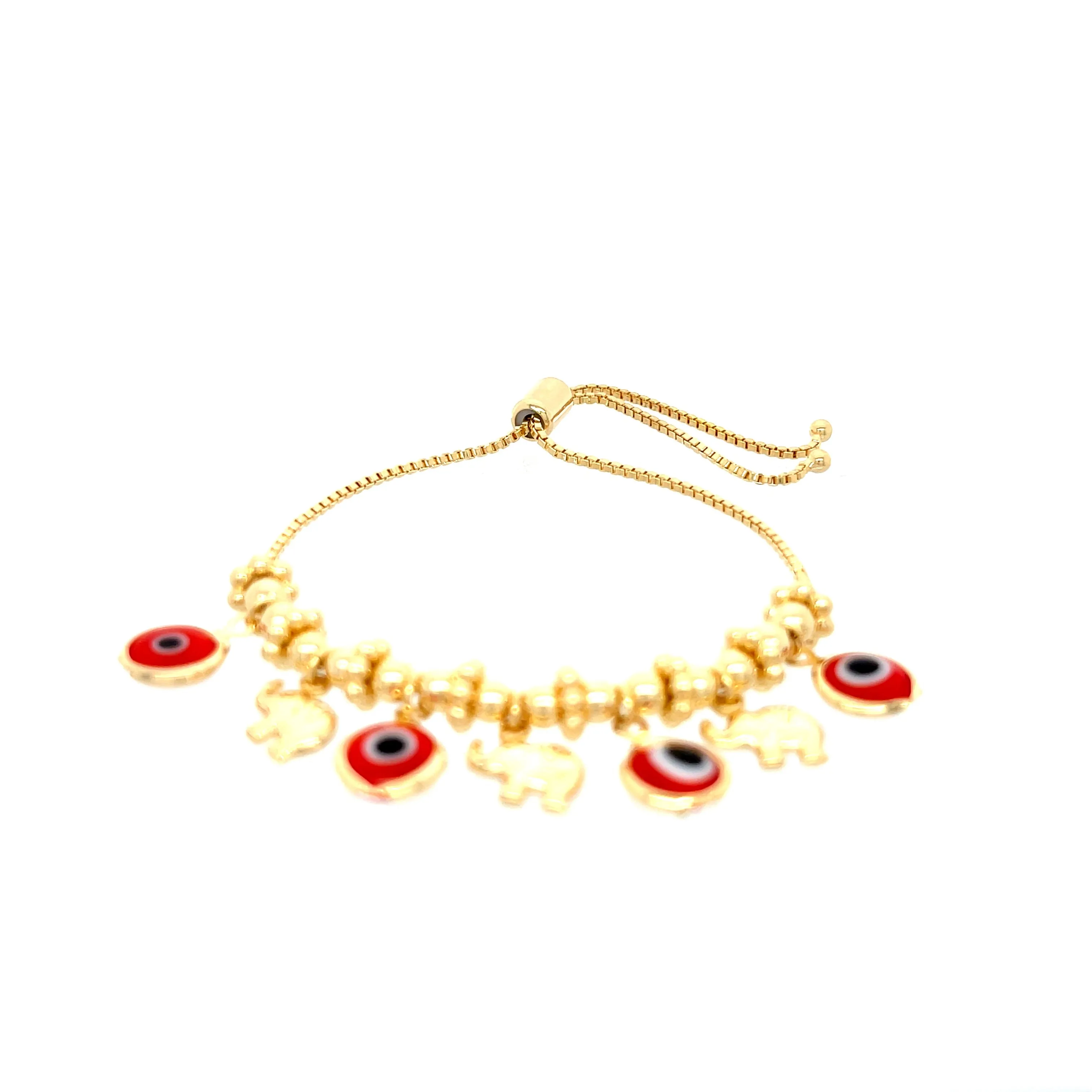 Red Evil Eyes Tiny Elephant Charm bracelet Beads 14k gold filled Adjustable