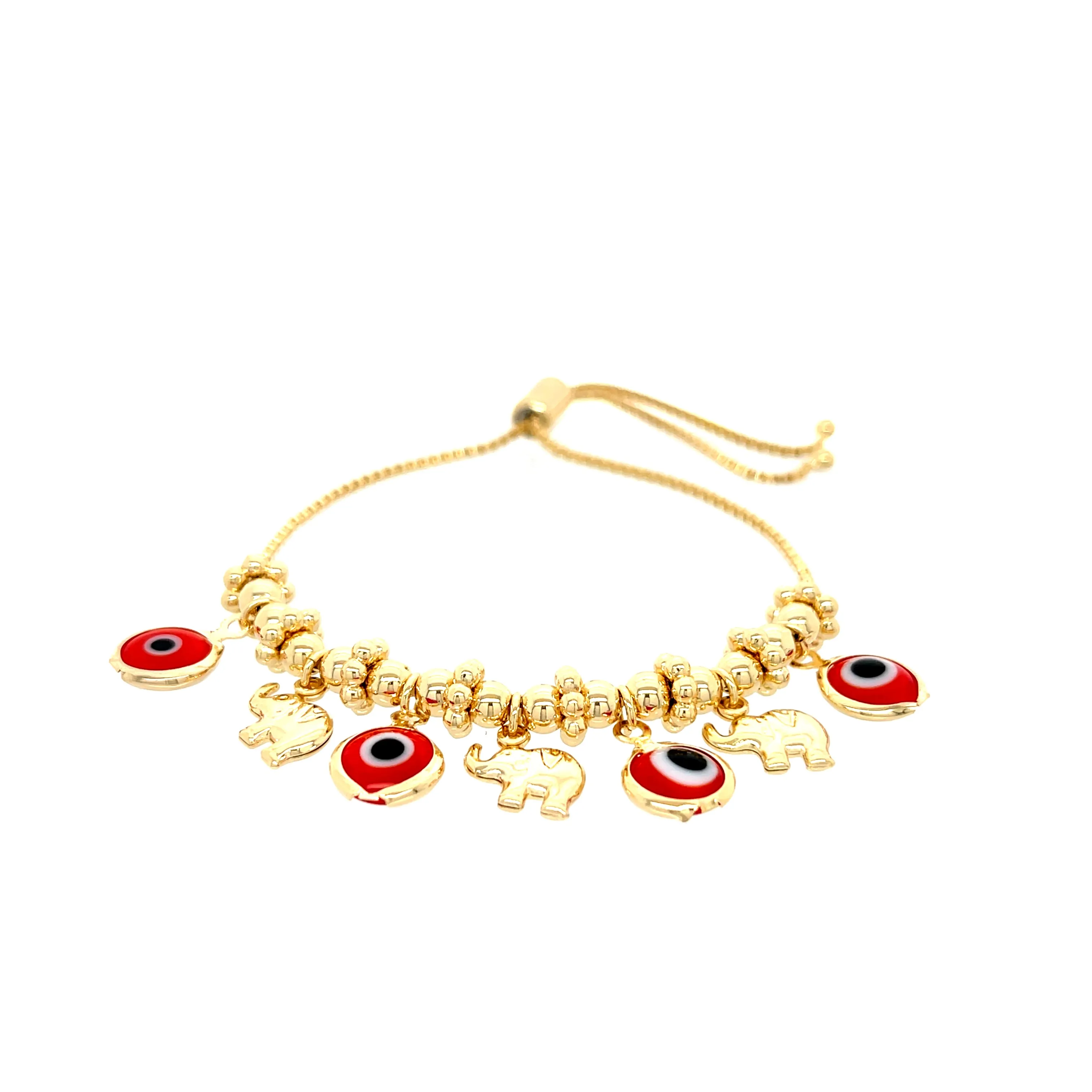Red Evil Eyes Tiny Elephant Charm bracelet Beads 14k gold filled Adjustable