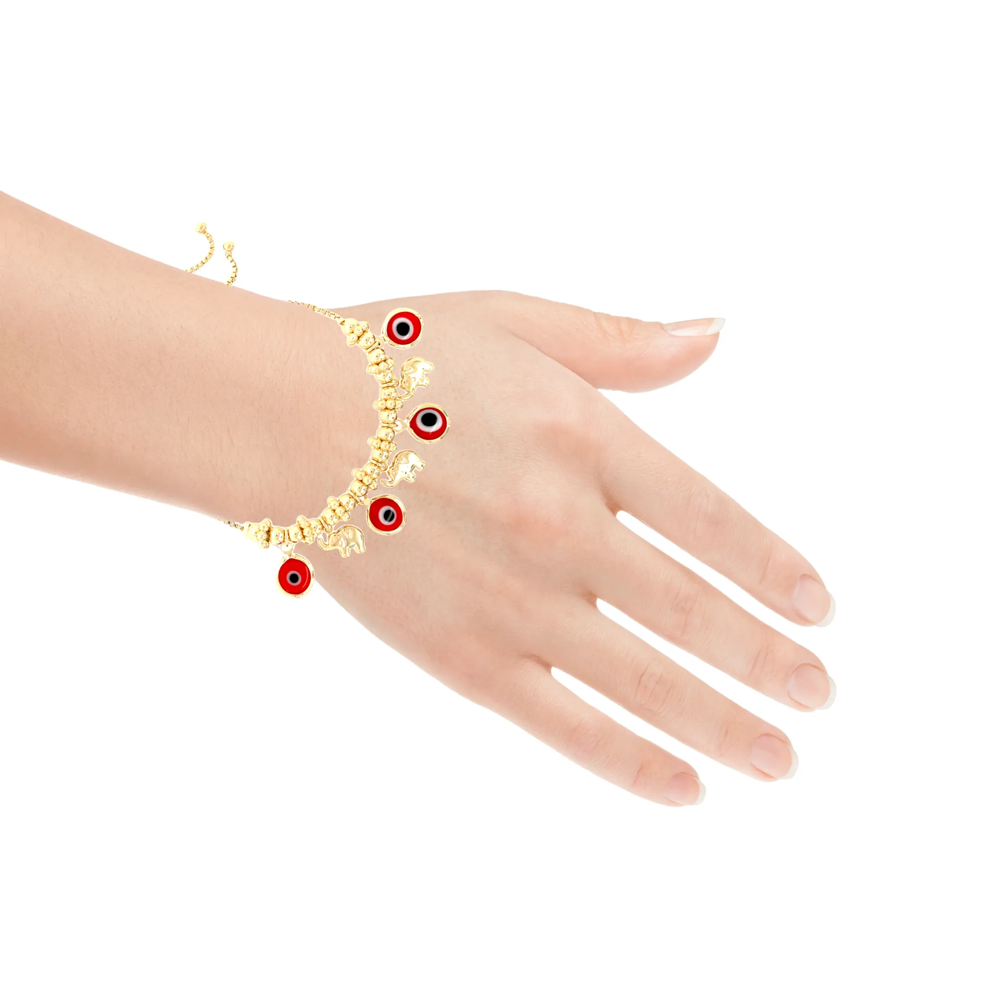 Red Evil Eyes Tiny Elephant Charm bracelet Beads 14k gold filled Adjustable
