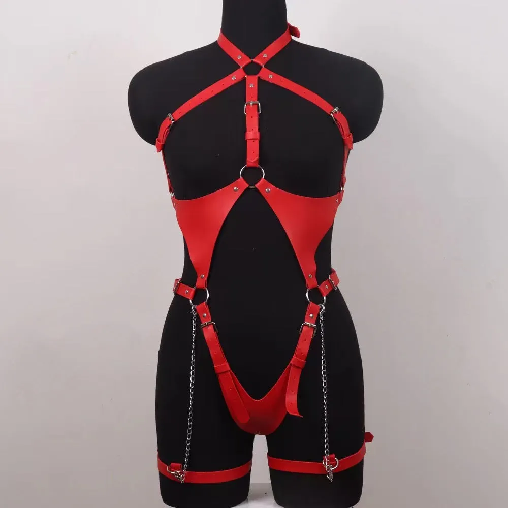 Red leather bondage suit  KF705860