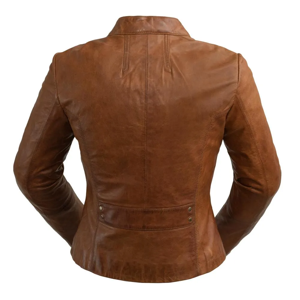 Rexie - Women's Fashion Leather Jacket (Dark Cognac)