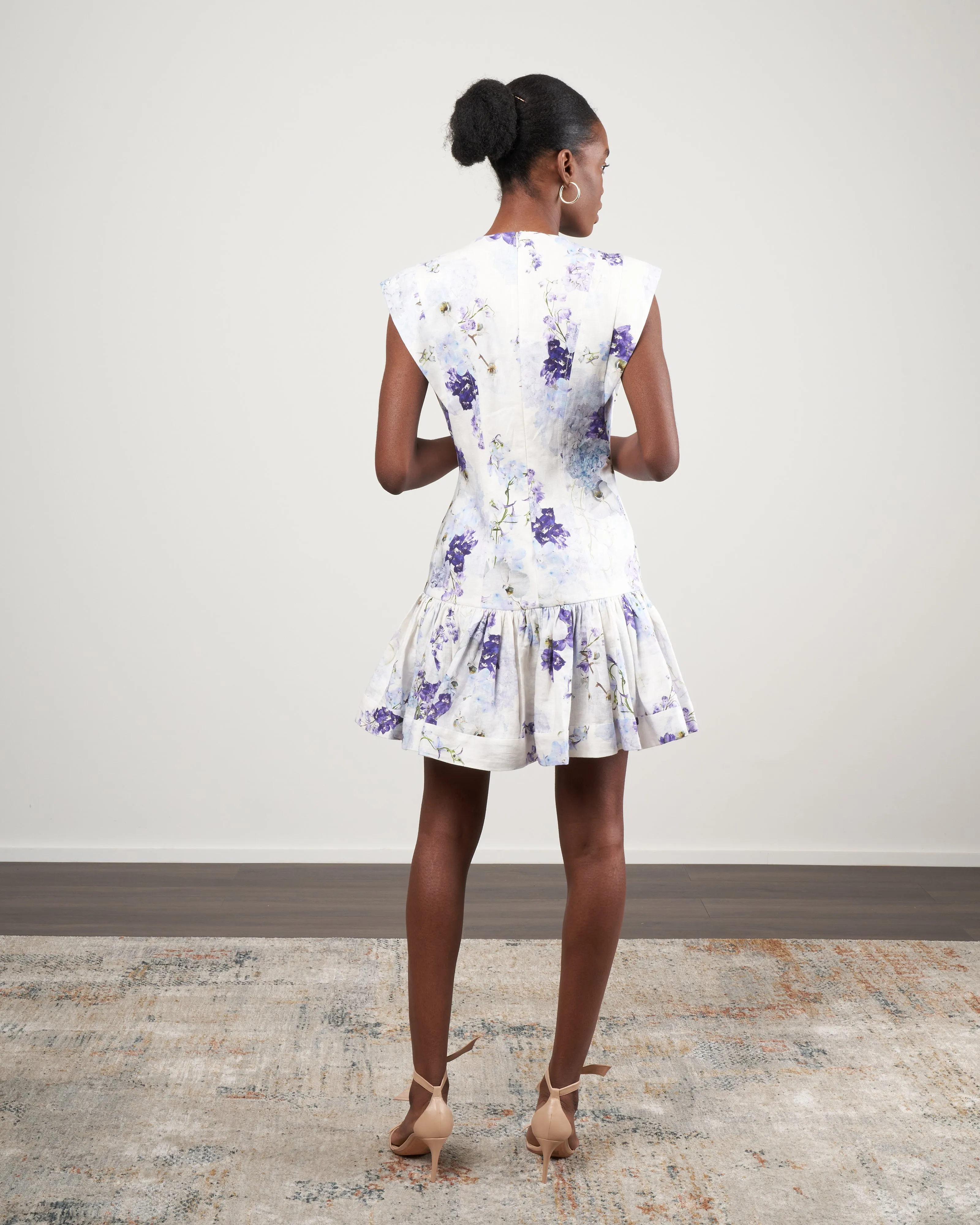 rhythmic flounce short dress - midnight garden