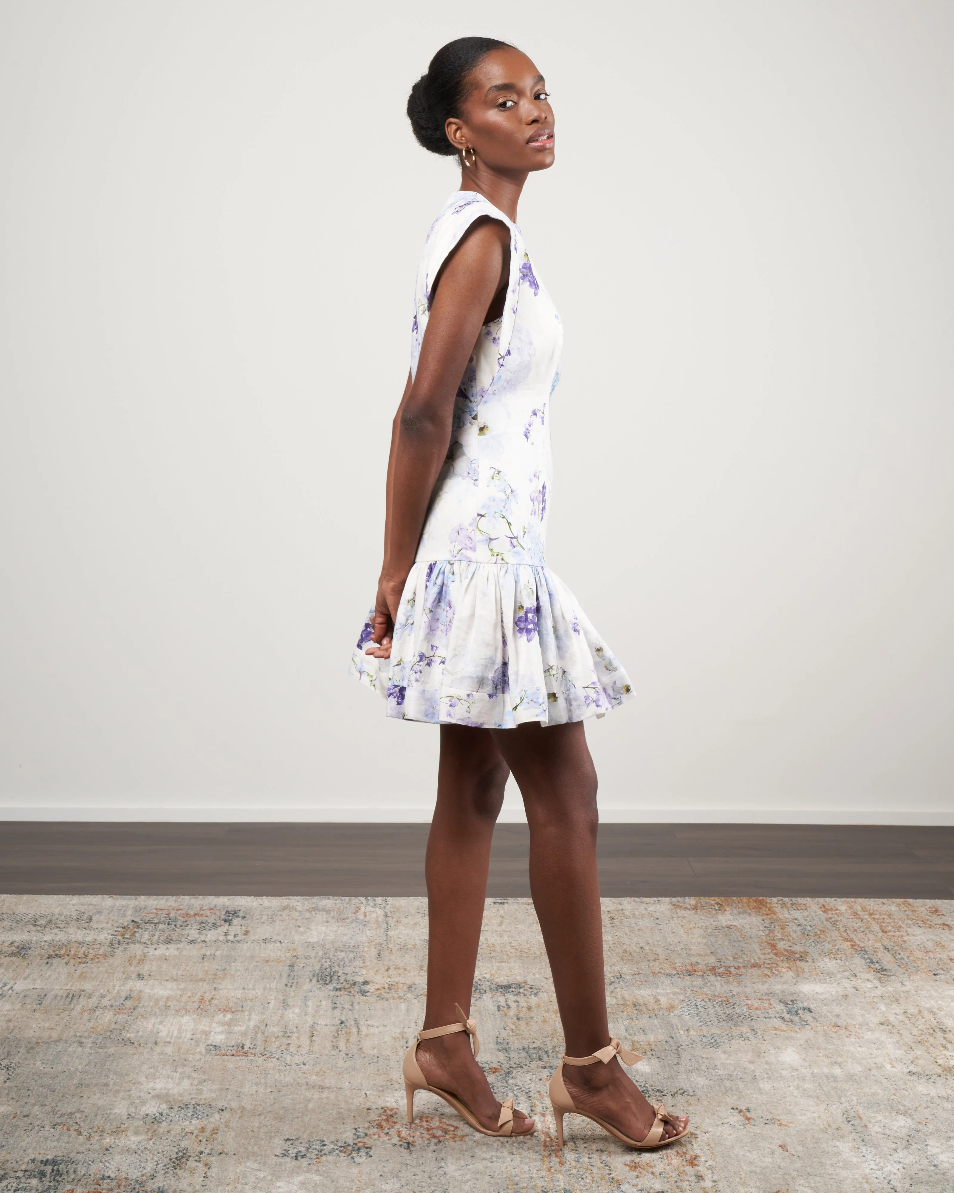 rhythmic flounce short dress - midnight garden