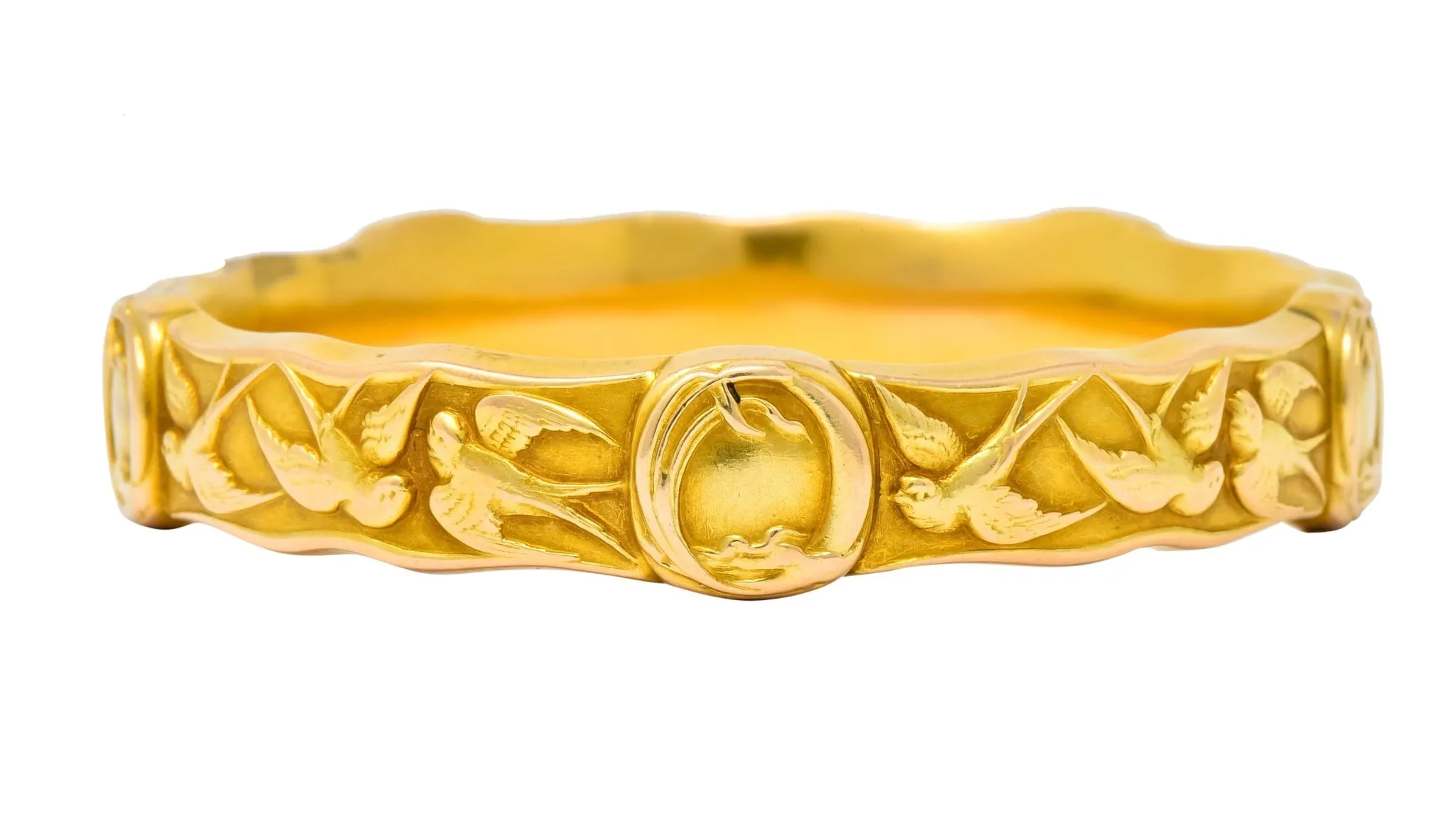 Riker Brothers Art Nouveau 14 Karat Gold Swallow Bird Bangle Bracelet