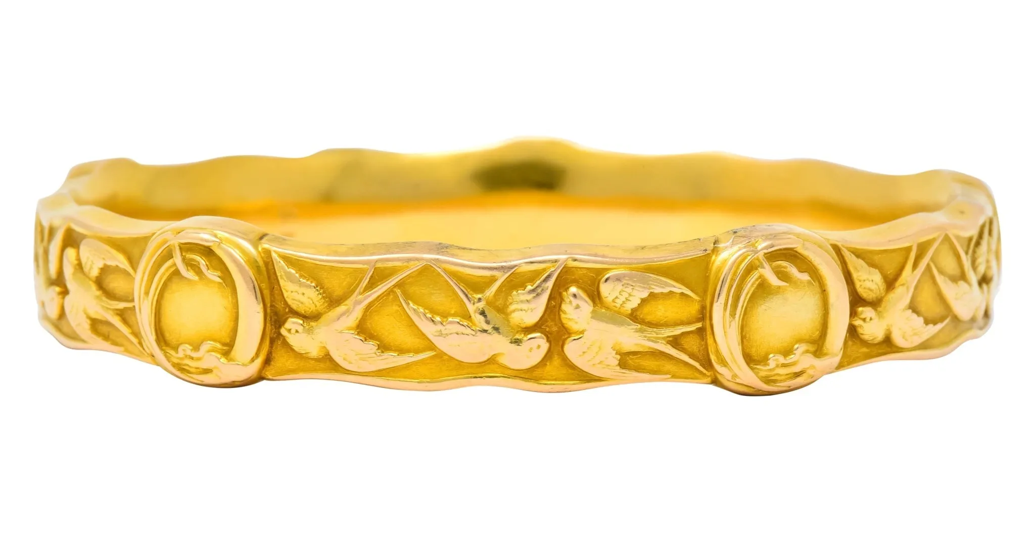 Riker Brothers Art Nouveau 14 Karat Gold Swallow Bird Bangle Bracelet