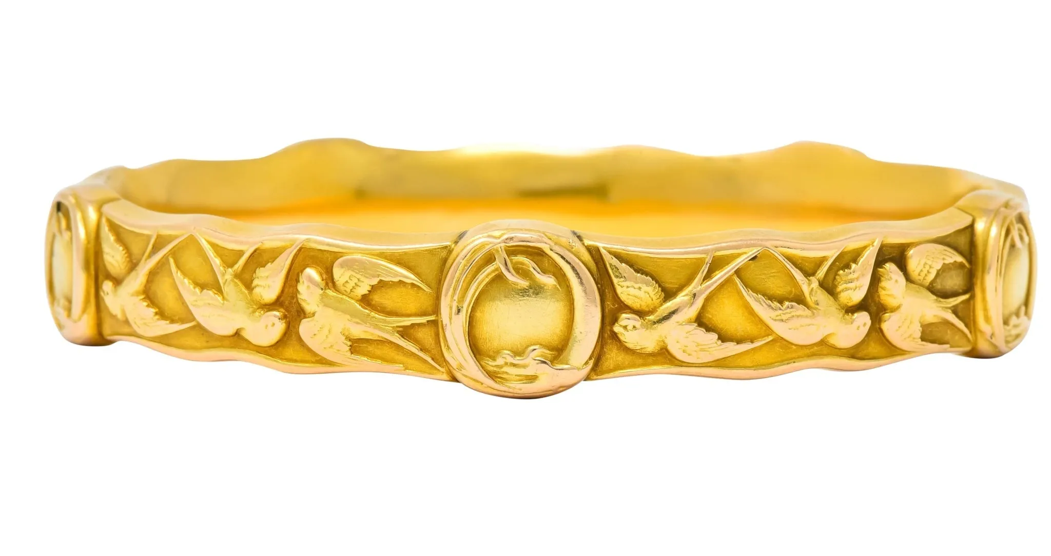 Riker Brothers Art Nouveau 14 Karat Gold Swallow Bird Bangle Bracelet