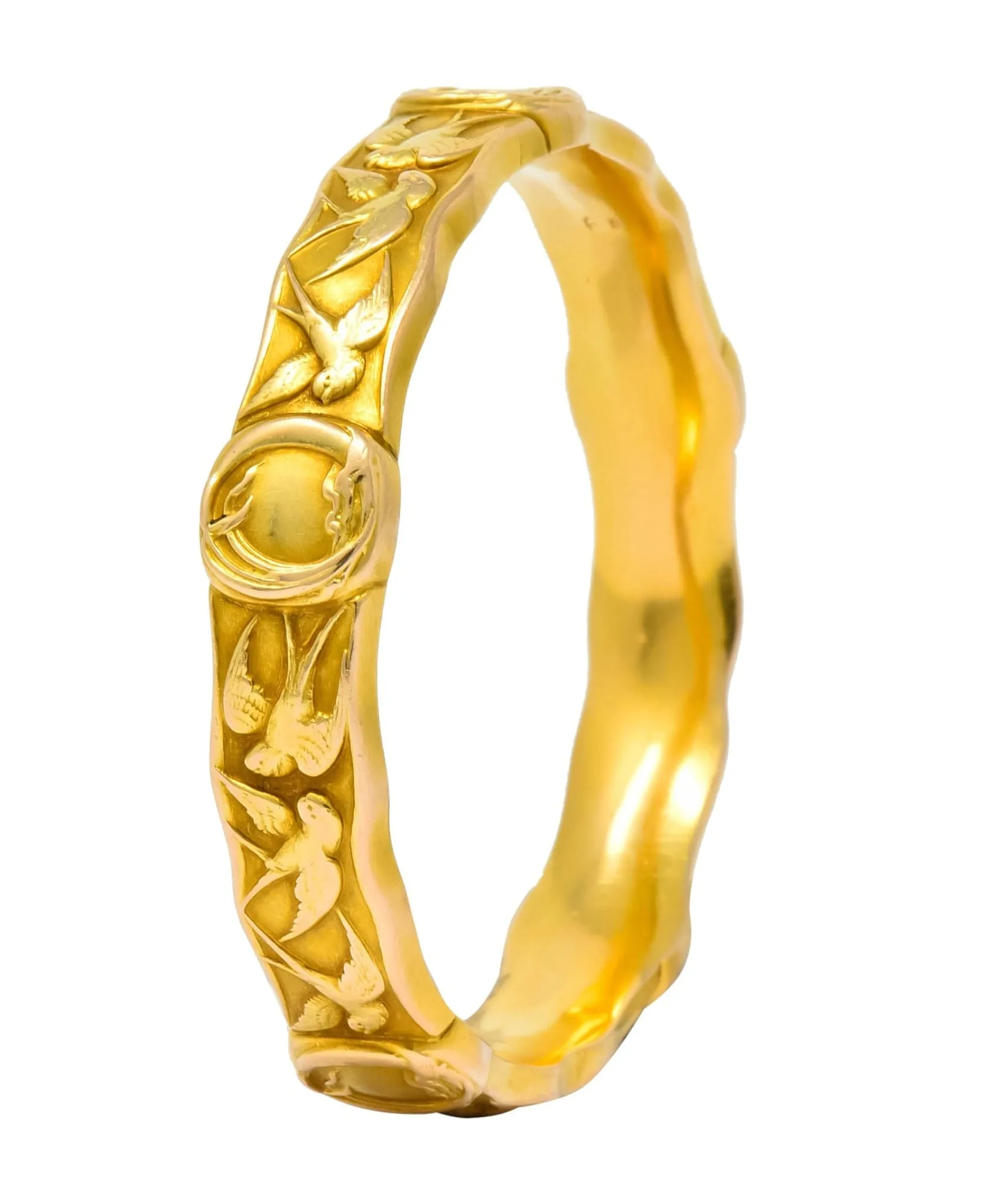 Riker Brothers Art Nouveau 14 Karat Gold Swallow Bird Bangle Bracelet