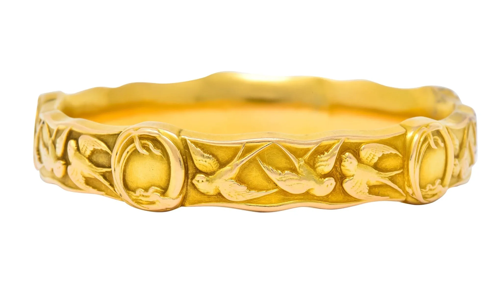 Riker Brothers Art Nouveau 14 Karat Gold Swallow Bird Bangle Bracelet
