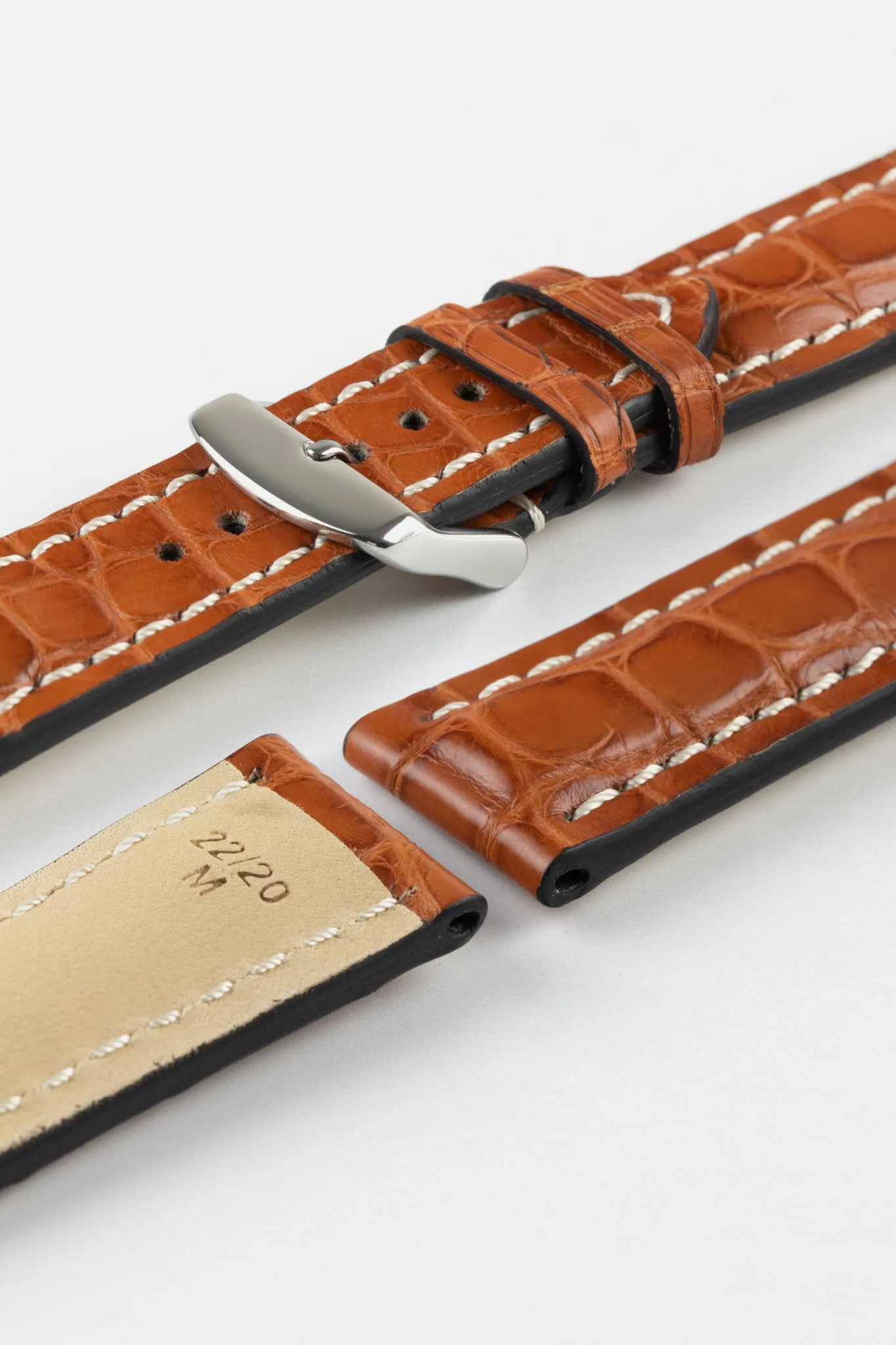 RIOS1931 AMBASSADOR Genuine Alligator Flank Padded Watch Strap in COGNAC