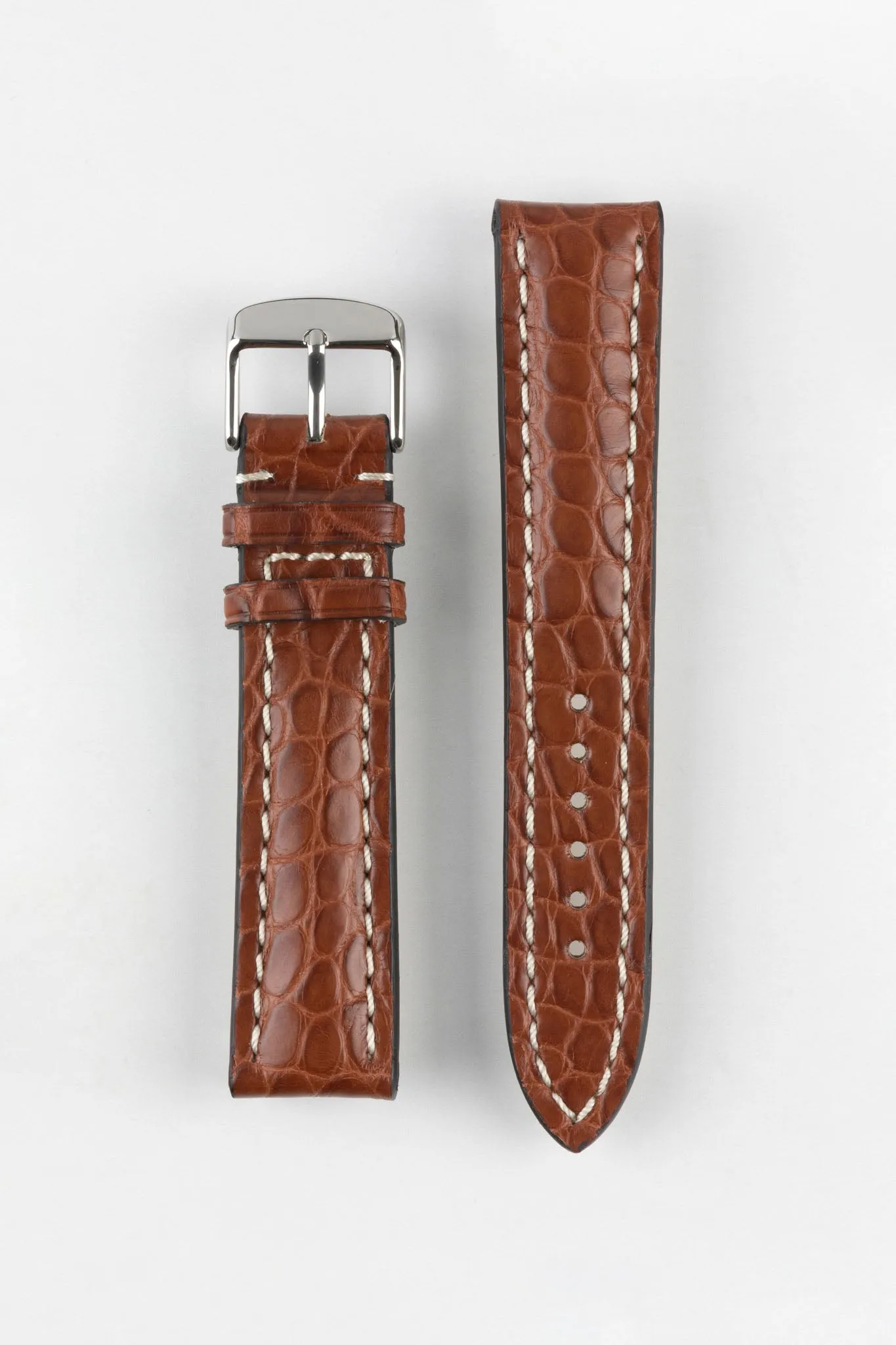 RIOS1931 AMBASSADOR Genuine Alligator Flank Padded Watch Strap in MAHOGANY