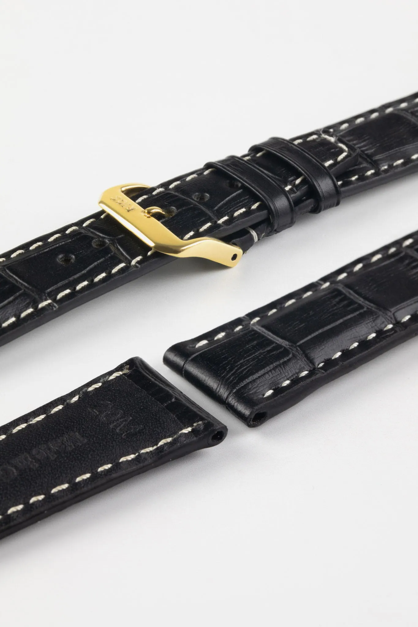 RIOS1931 BOSTON Alligator-Embossed Leather Watch Strap in BLACK