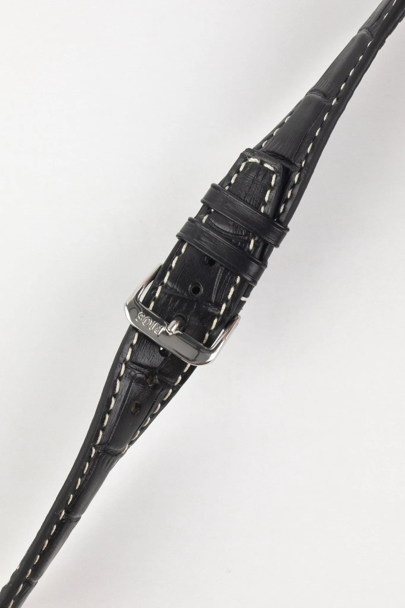 RIOS1931 BOSTON Alligator-Embossed Leather Watch Strap in BLACK
