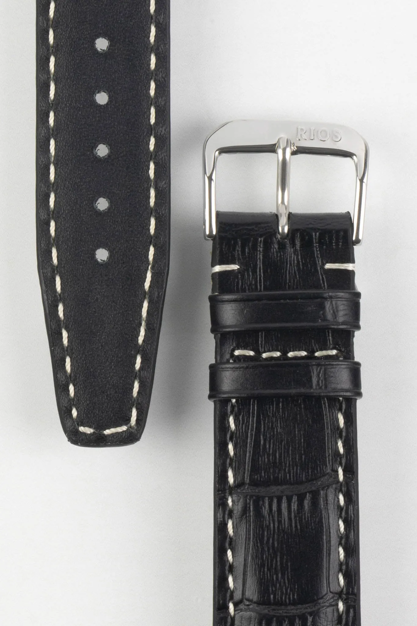 RIOS1931 BOSTON Alligator-Embossed Leather Watch Strap in BLACK