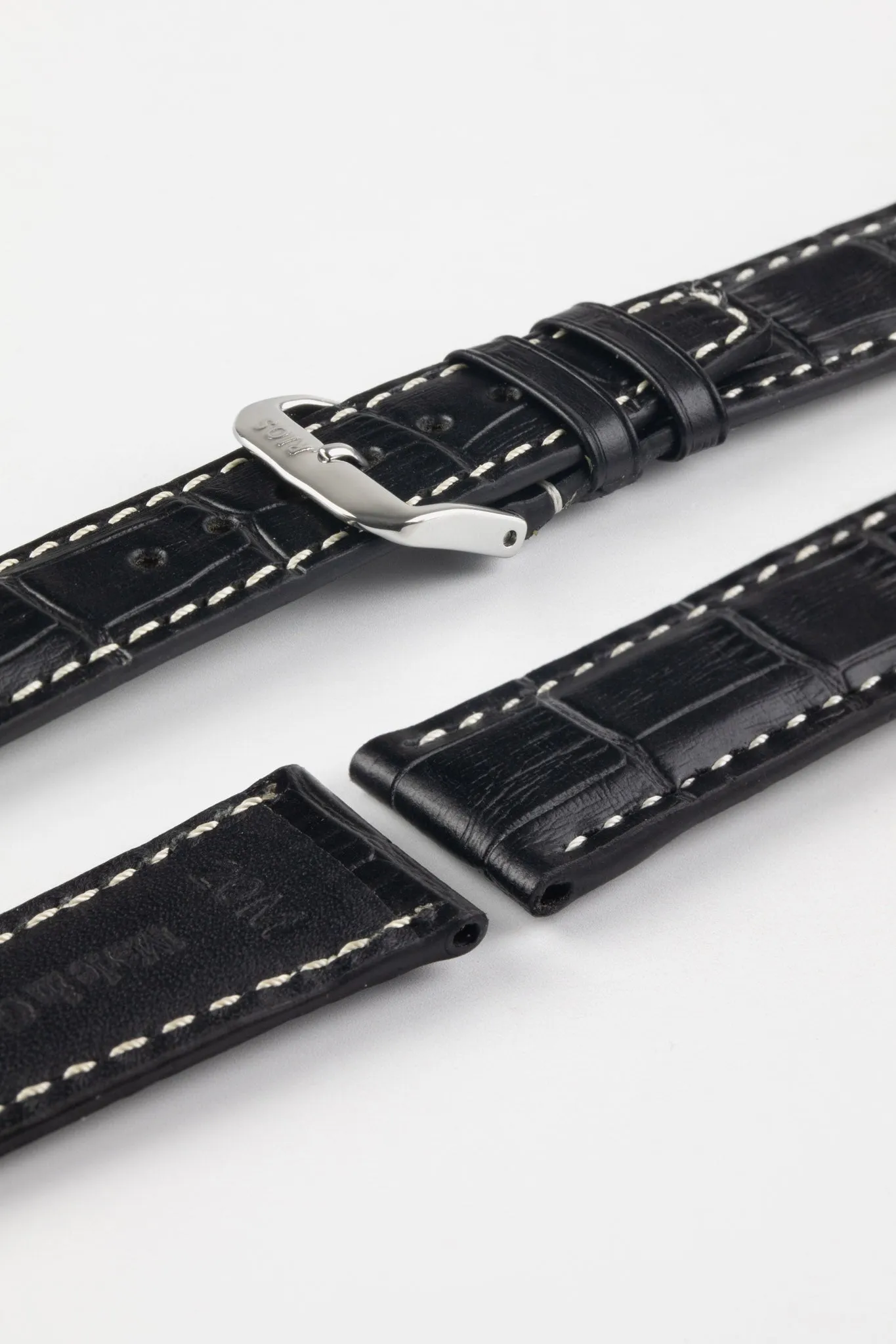 RIOS1931 BOSTON Alligator-Embossed Leather Watch Strap in BLACK