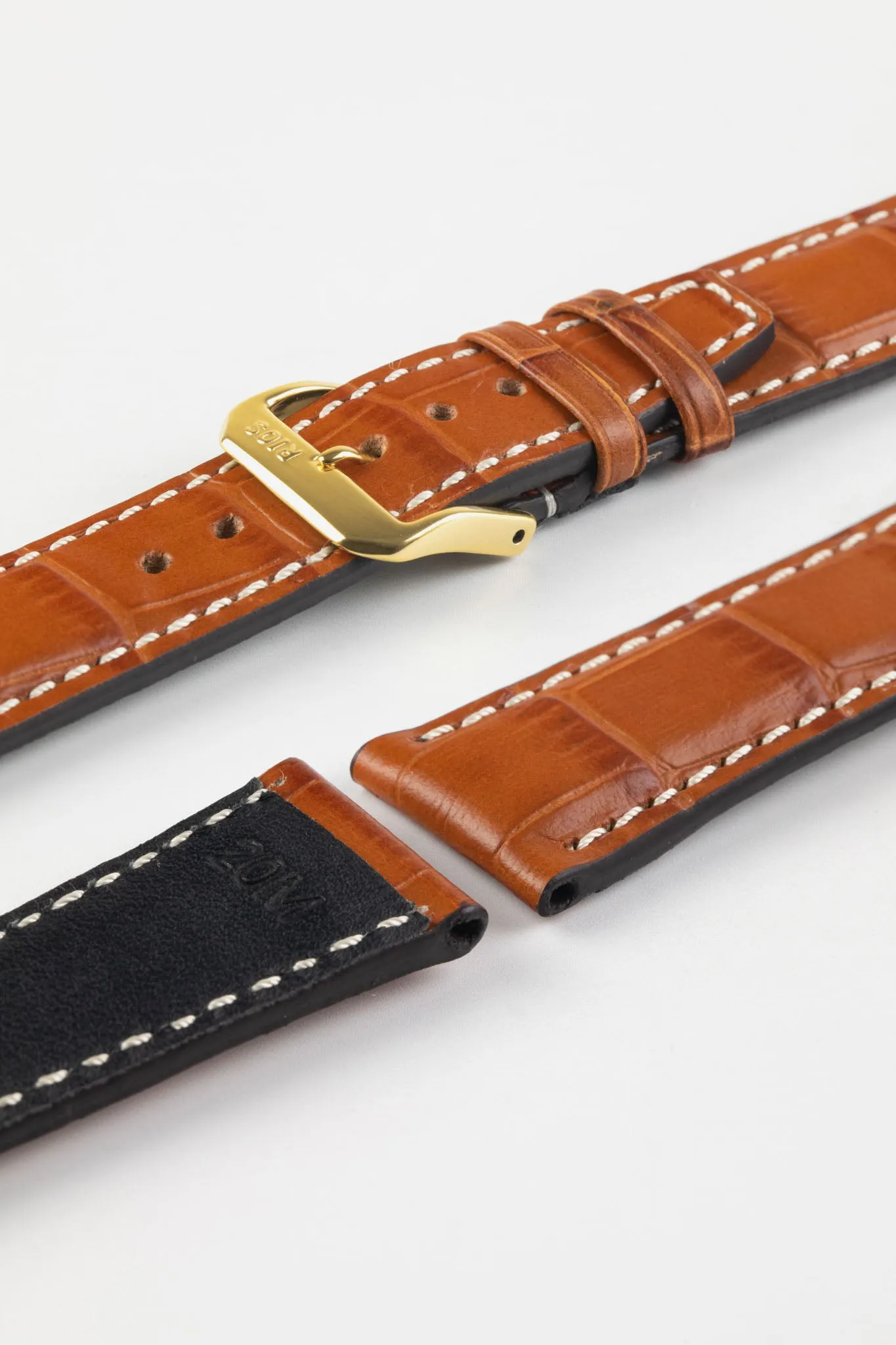 RIOS1931 BOSTON Alligator-Embossed Leather Watch Strap in COGNAC