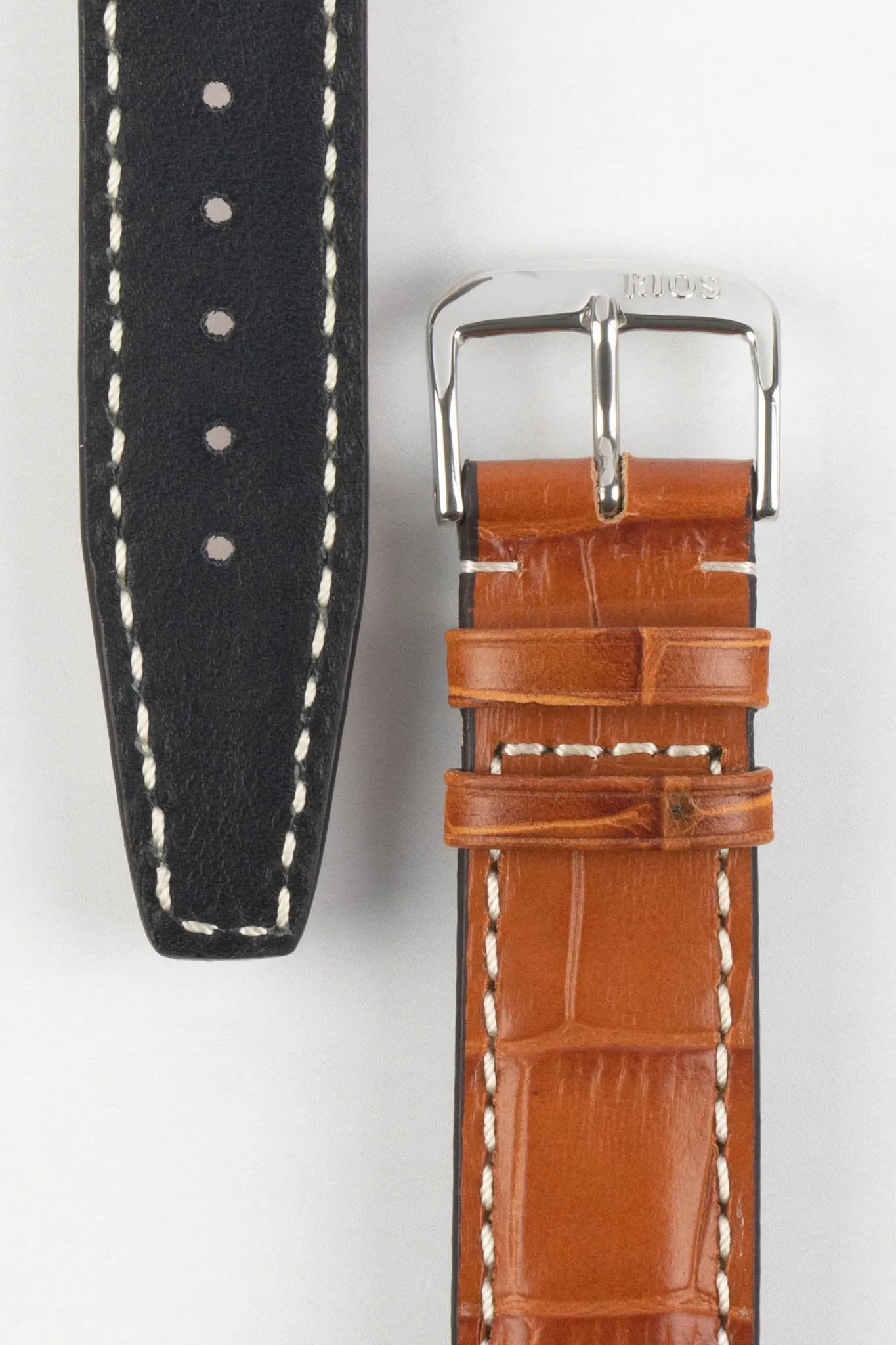 RIOS1931 BOSTON Alligator-Embossed Leather Watch Strap in COGNAC