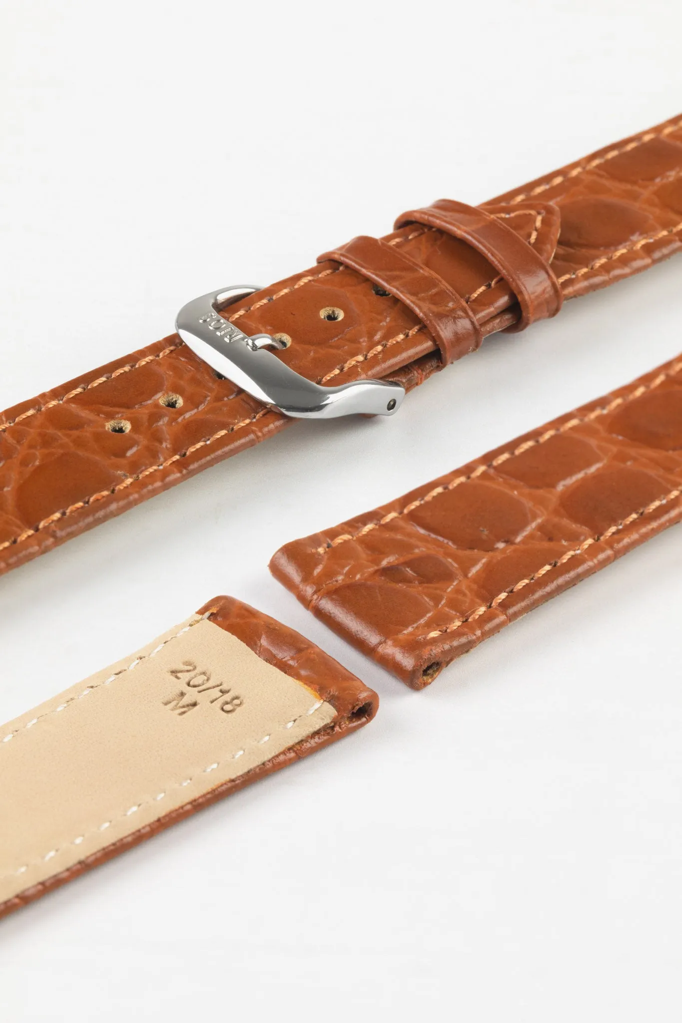 RIOS1931 BRAZIL Crocodile-Embossed Leather Watch Strap in COGNAC