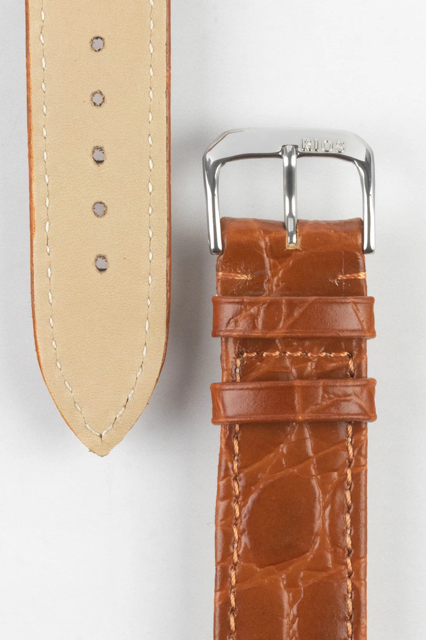 RIOS1931 BRAZIL Crocodile-Embossed Leather Watch Strap in COGNAC