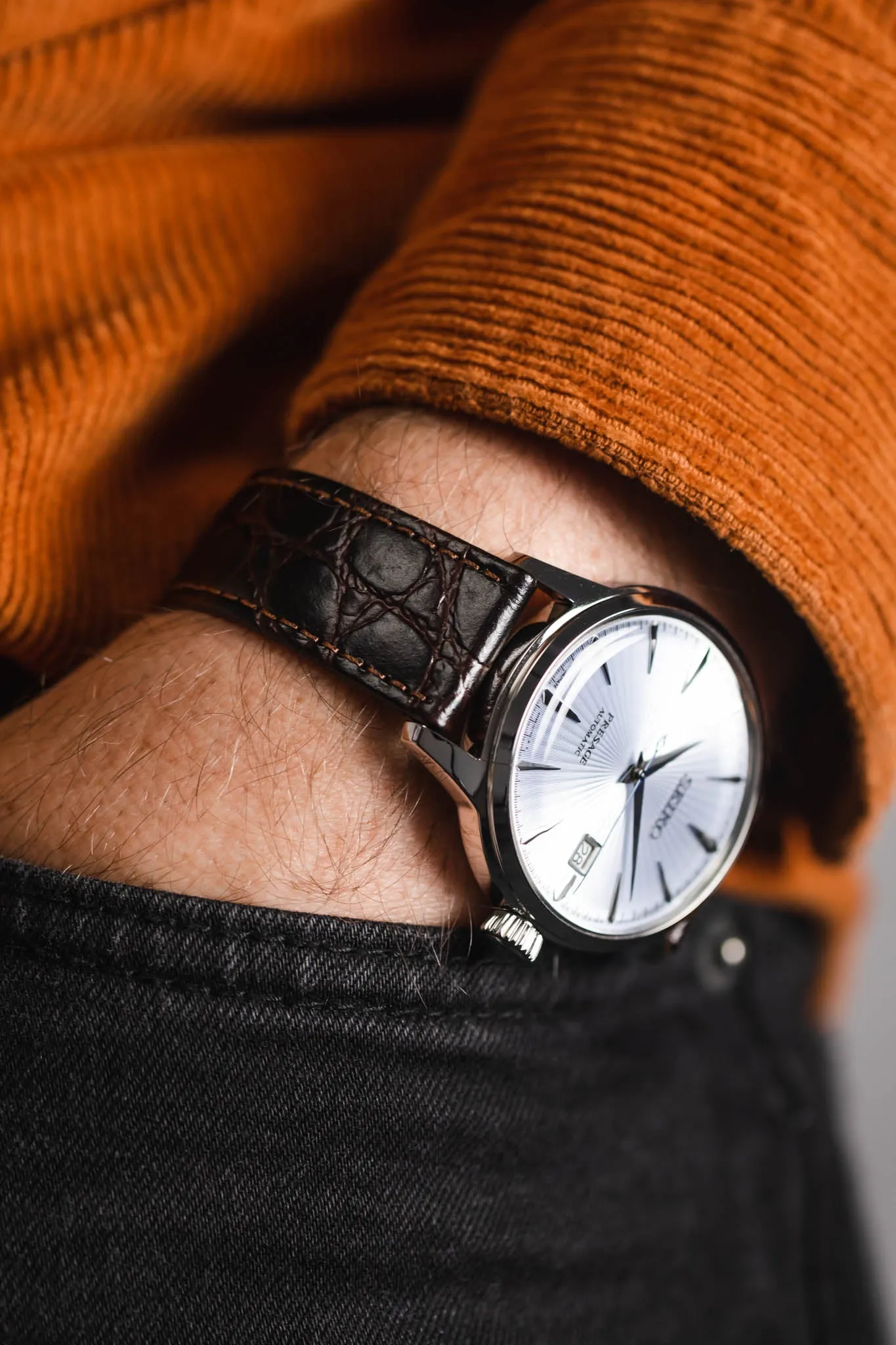 RIOS1931 BRAZIL Crocodile-Embossed Leather Watch Strap in MOCHA