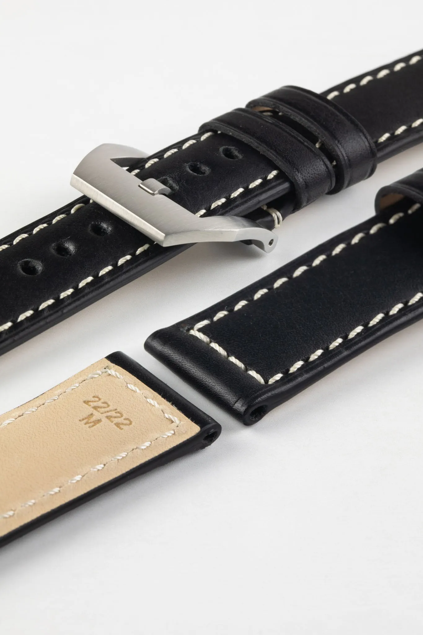 RIOS1931 FIRENZE Genuine Russia Leather Watch Strap in BLACK
