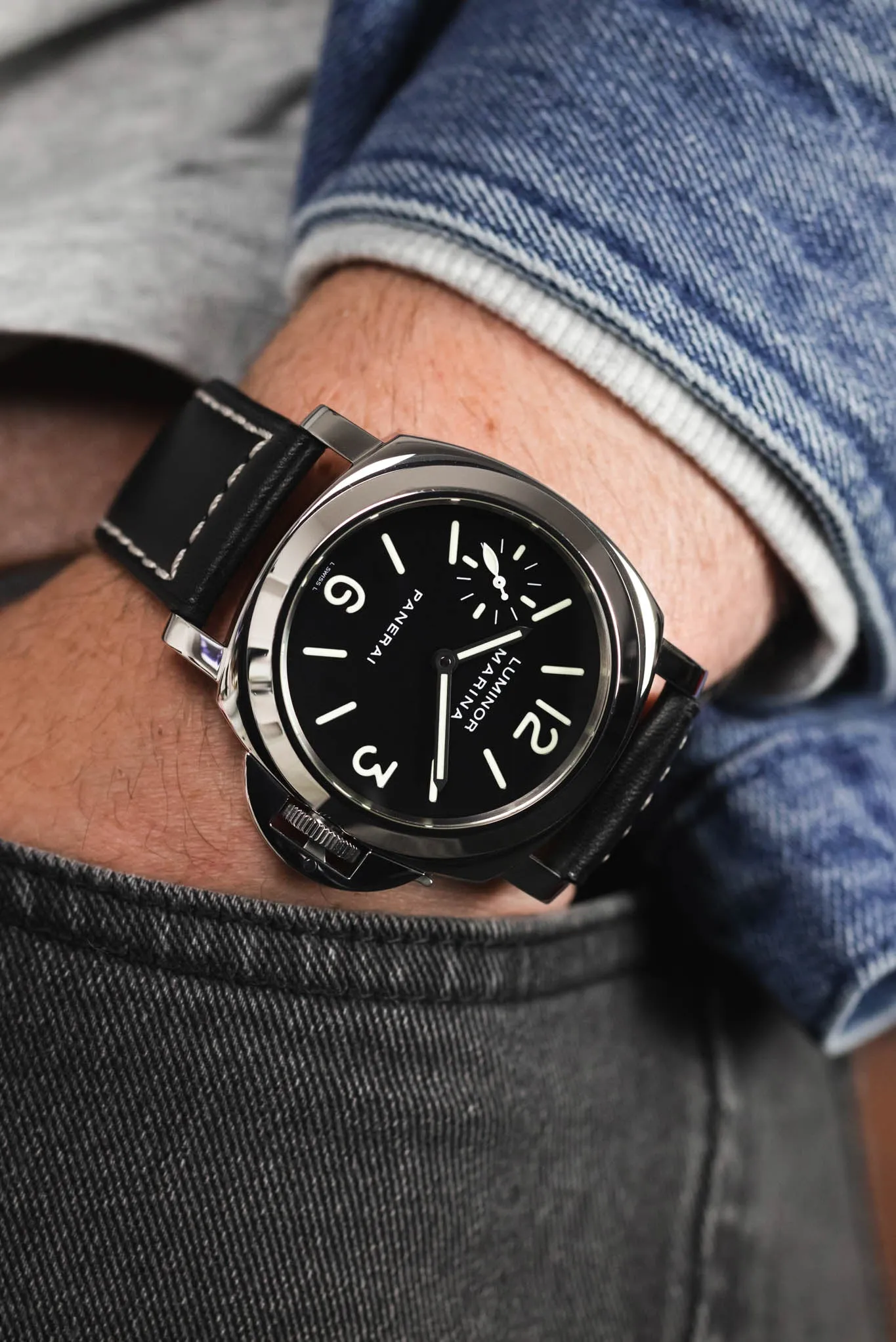 RIOS1931 FIRENZE Genuine Russia Leather Watch Strap in BLACK