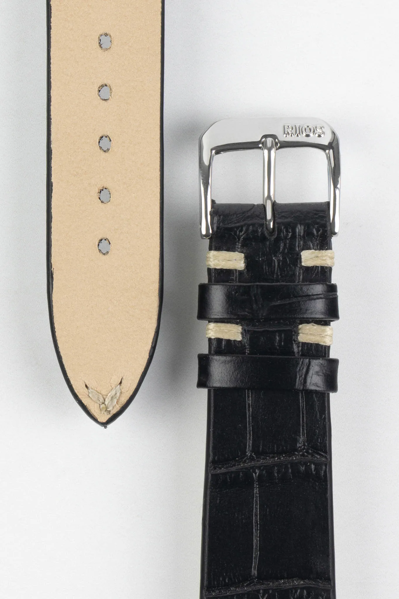 RIOS1931 HOLLYWOOD Alligator-Embossed Leather Watch Strap in BLACK