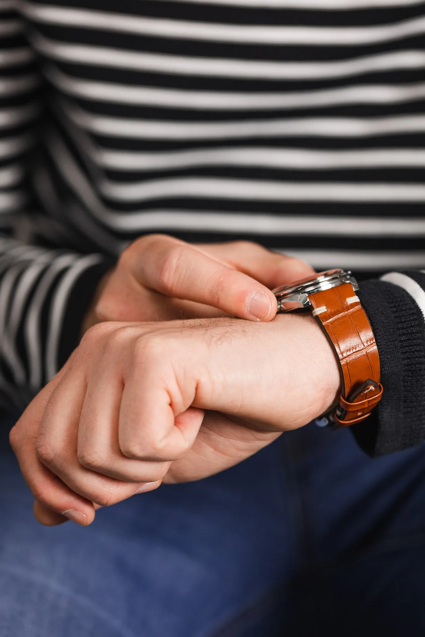 RIOS1931 HOLLYWOOD Alligator-Embossed Leather Watch Strap in COGNAC