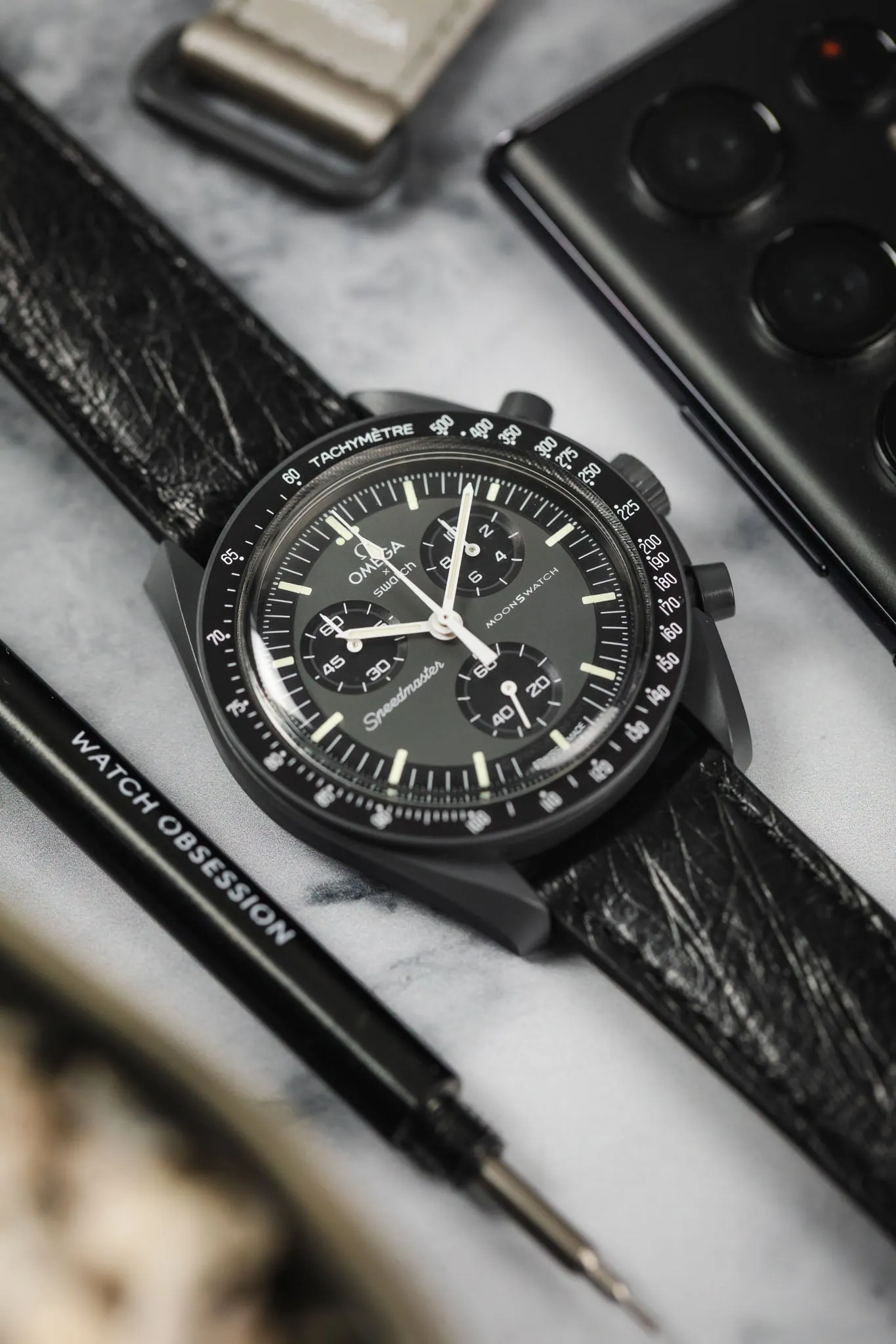 RIOS1931 MAISON Genuine Ostrich Leather Watch Strap in BLACK