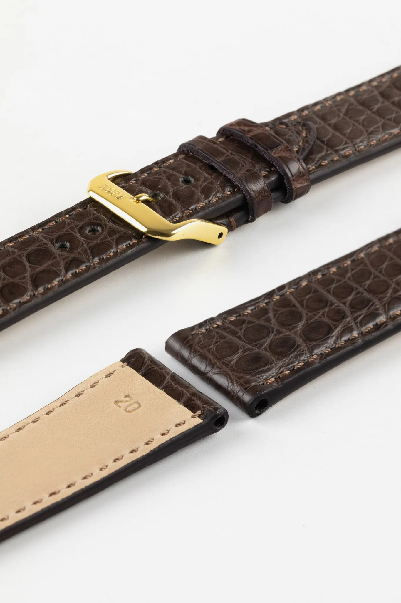 RIOS1931 PRESTIGE Genuine Alligator Flank Watch Strap in MOCHA