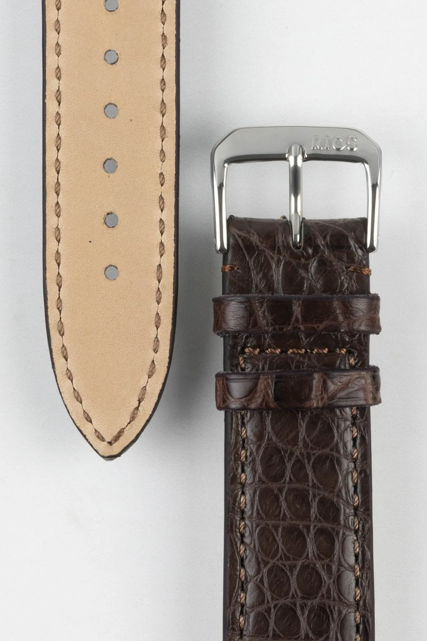 RIOS1931 PRESTIGE Genuine Alligator Flank Watch Strap in MOCHA