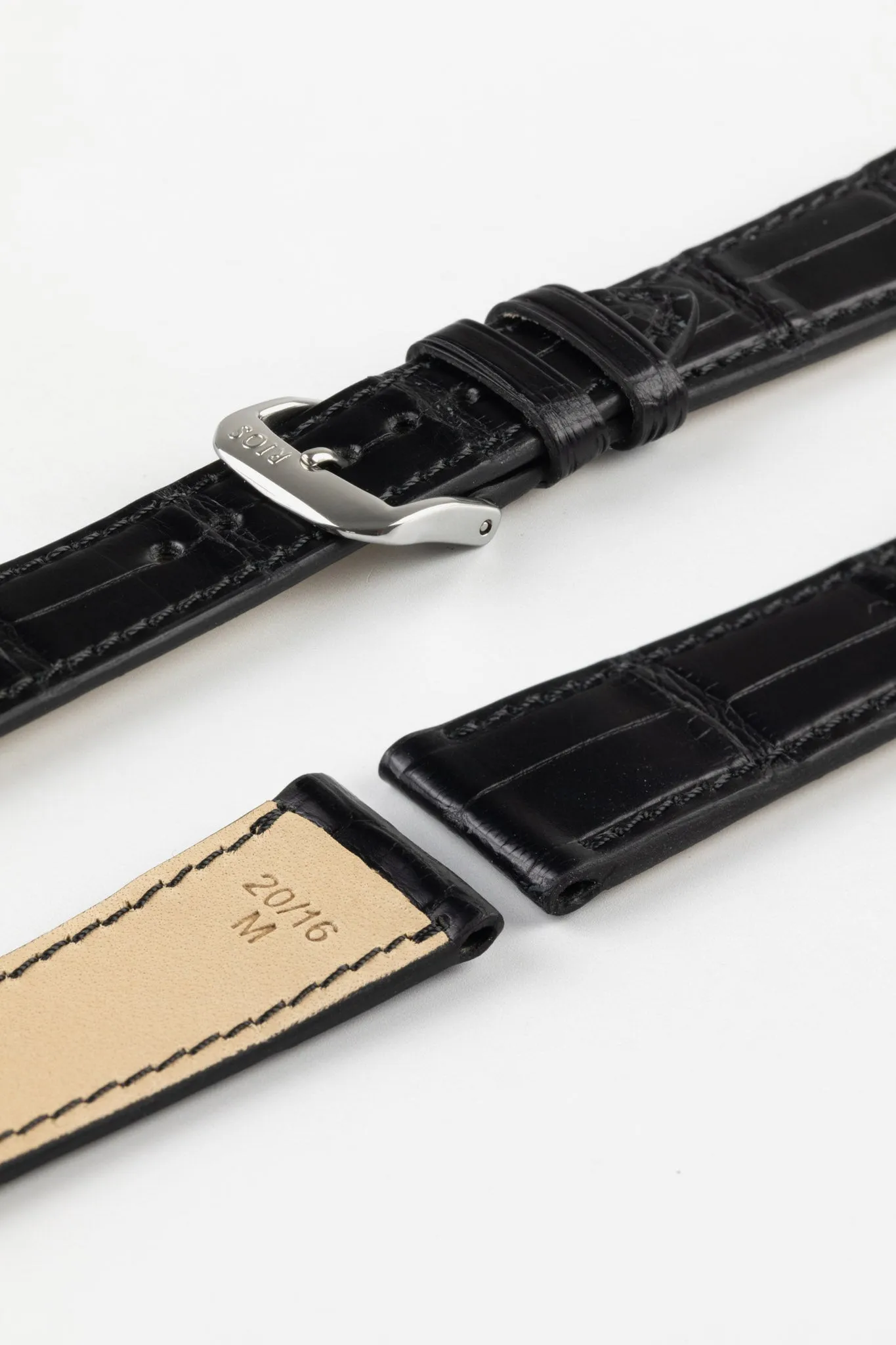 RIOS1931 SENATOR Genuine Alligator Square-Padding Watch Strap in BLACK