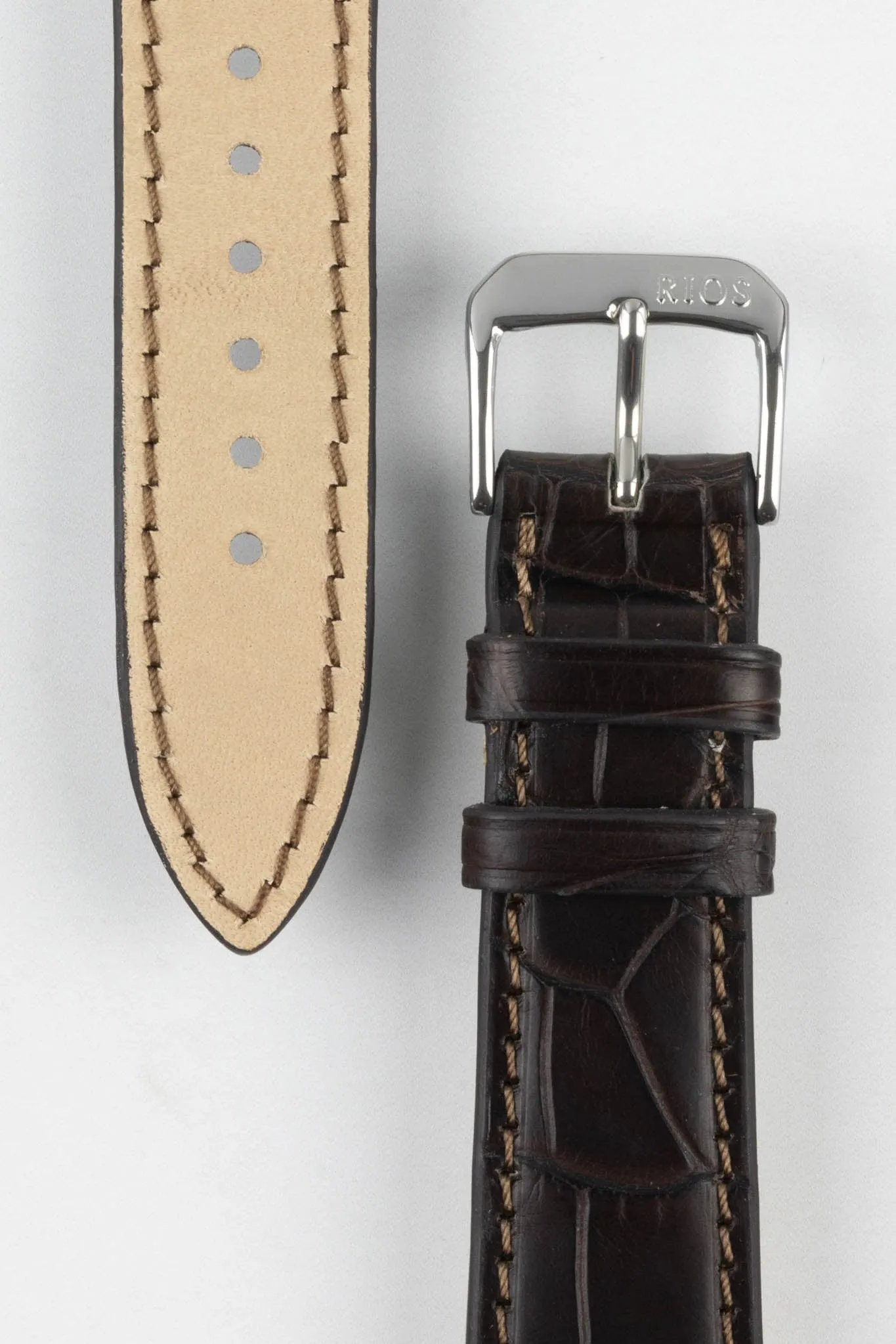 RIOS1931 SENATOR Genuine Alligator Square-Padding Watch Strap in MOCHA
