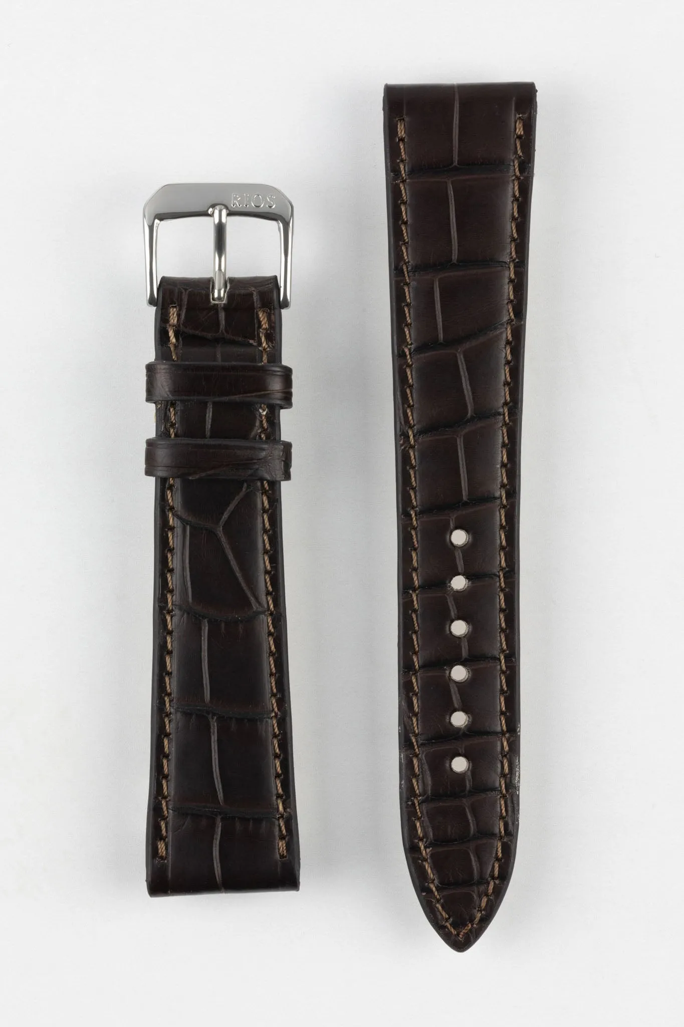 RIOS1931 SENATOR Genuine Alligator Square-Padding Watch Strap in MOCHA
