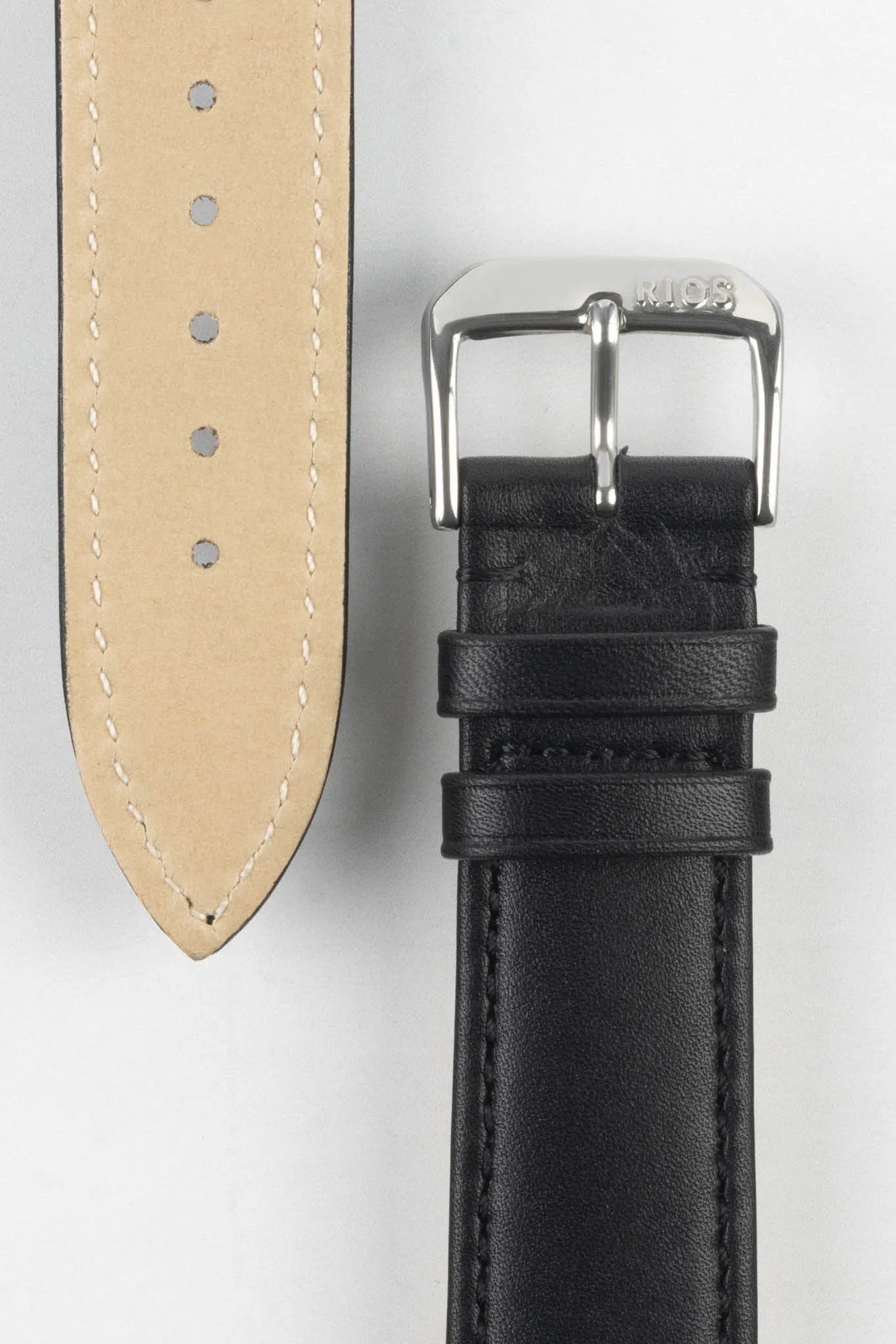 RIOS1931 TOSCANA Square-Padded Calfskin Leather Watch Strap in BLACK