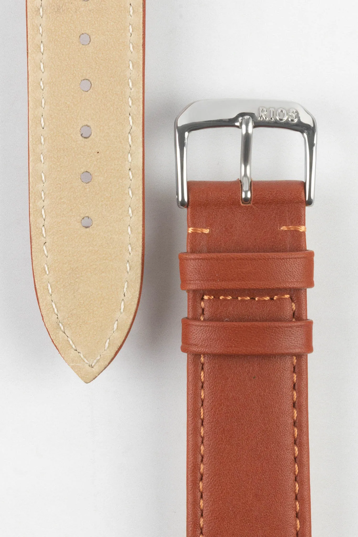 RIOS1931 TOSCANA Square-Padded Calfskin Leather Watch Strap in COGNAC