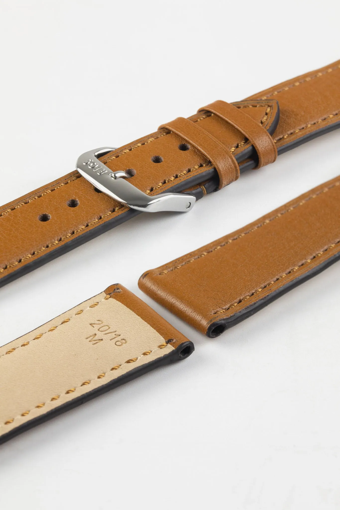 RIOS1931 TULA Genuine Russia Leather Bund Watch Strap in HONEY