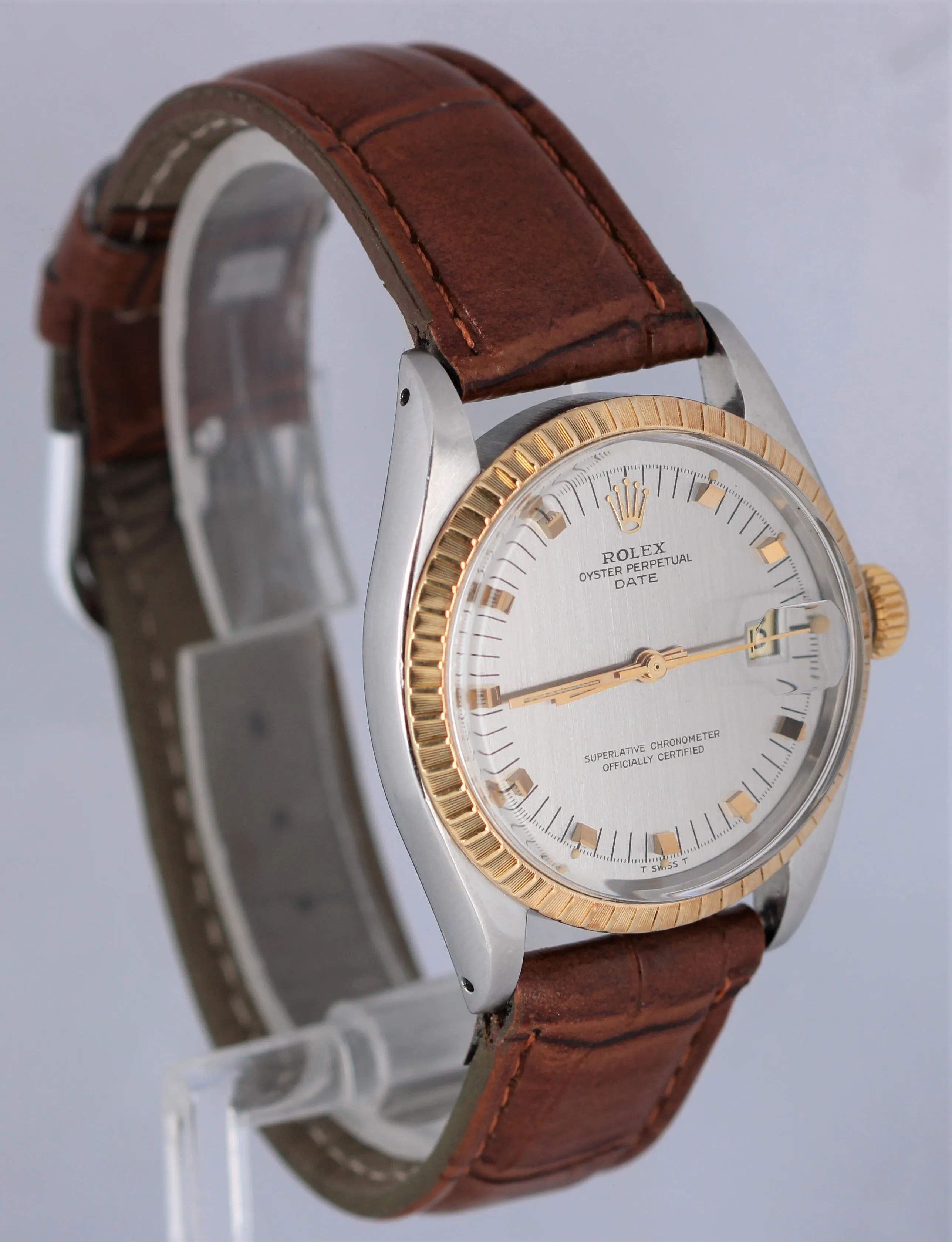 Rolex Date 34mm 1505 Dial "Door Stop" Indices Engine Turned Watch
