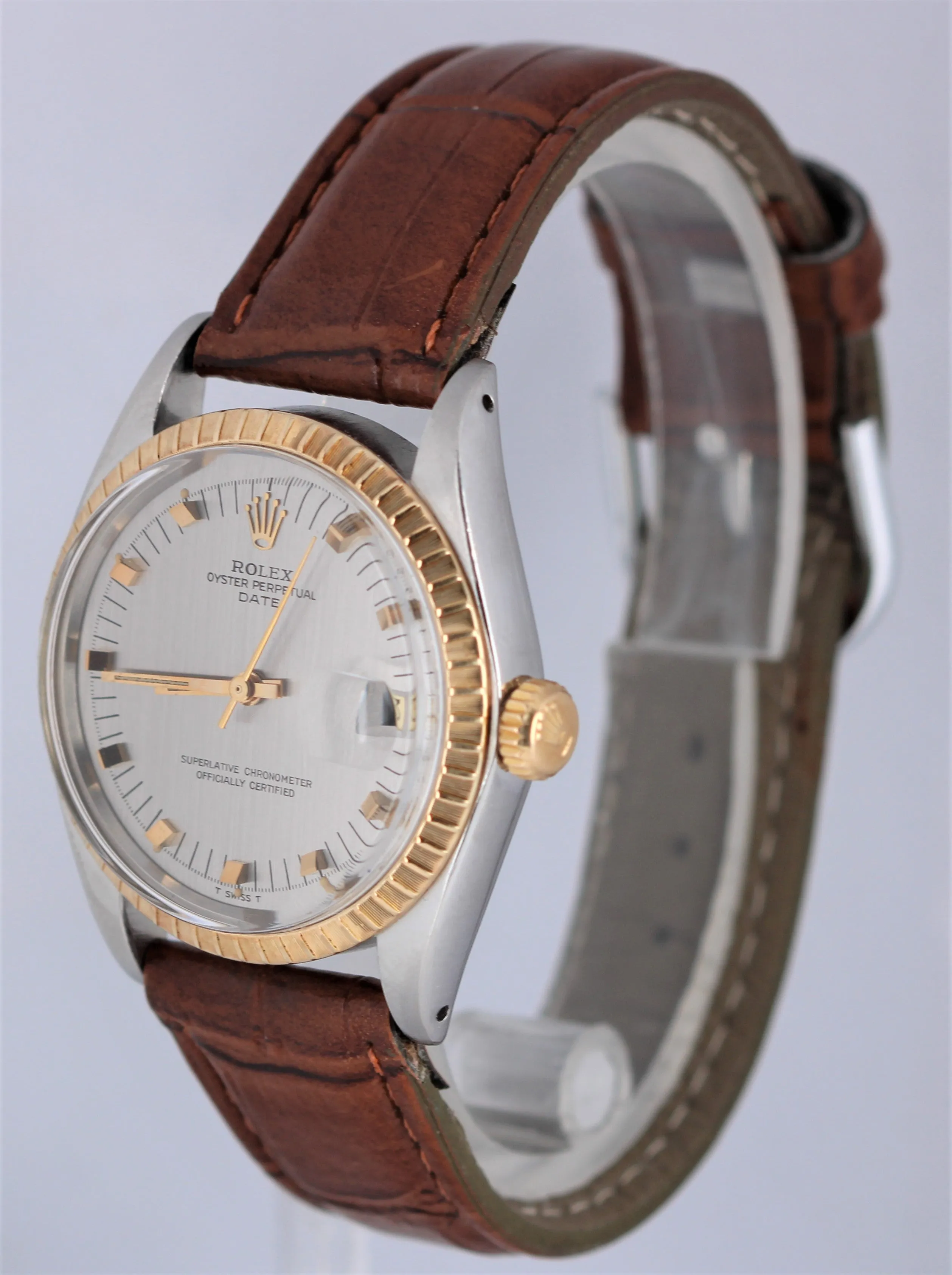 Rolex Date 34mm 1505 Dial "Door Stop" Indices Engine Turned Watch