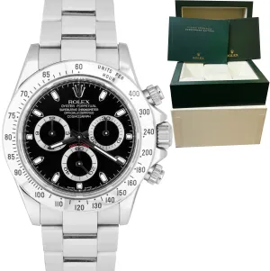 Rolex Daytona Cosmograph Black Stainless Steel FAT BUCKLE 40mm Watch BOX 116520
