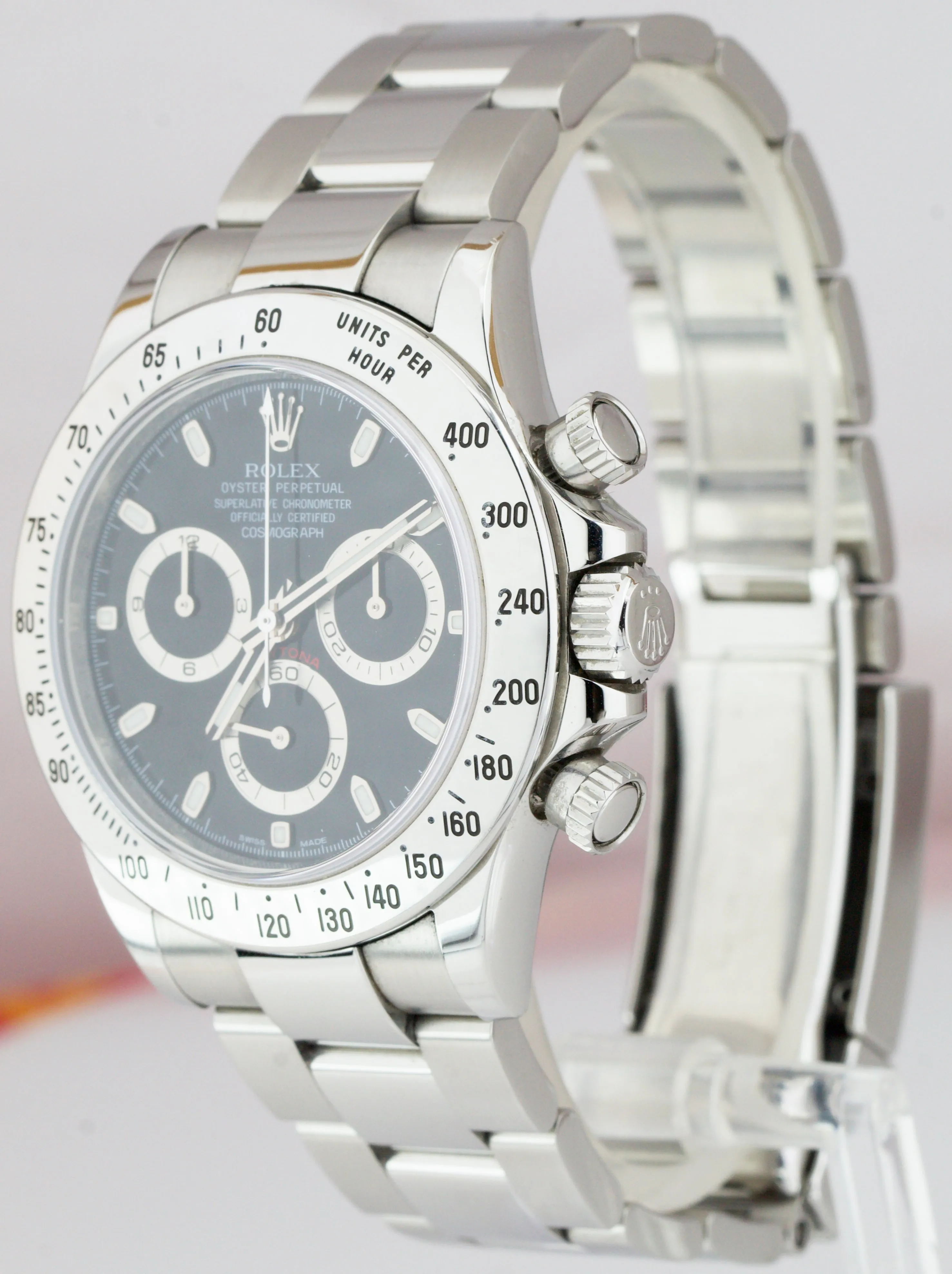 Rolex Daytona Cosmograph Black Stainless Steel FAT BUCKLE 40mm Watch BOX 116520