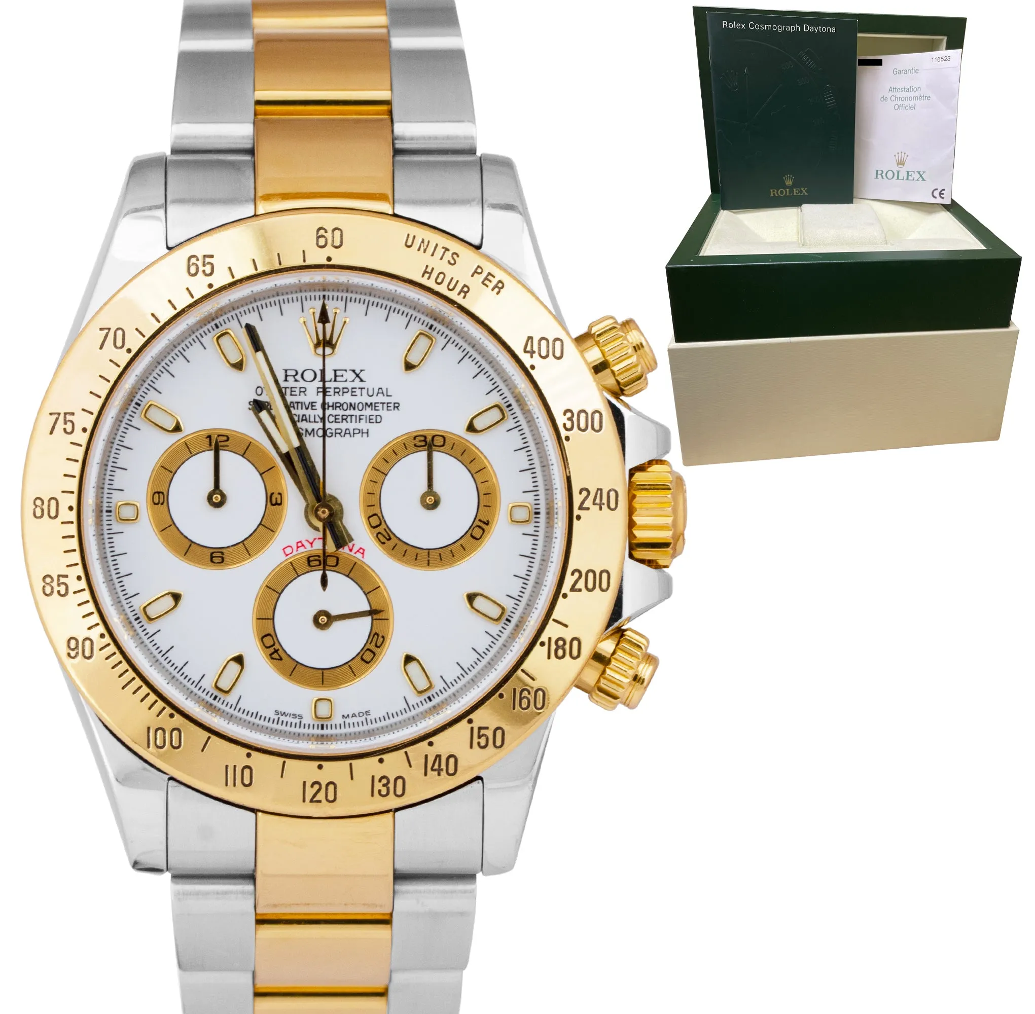 Rolex Daytona Cosmograph Stainless Gold White Chronograph 40mm Watch 116523 B P