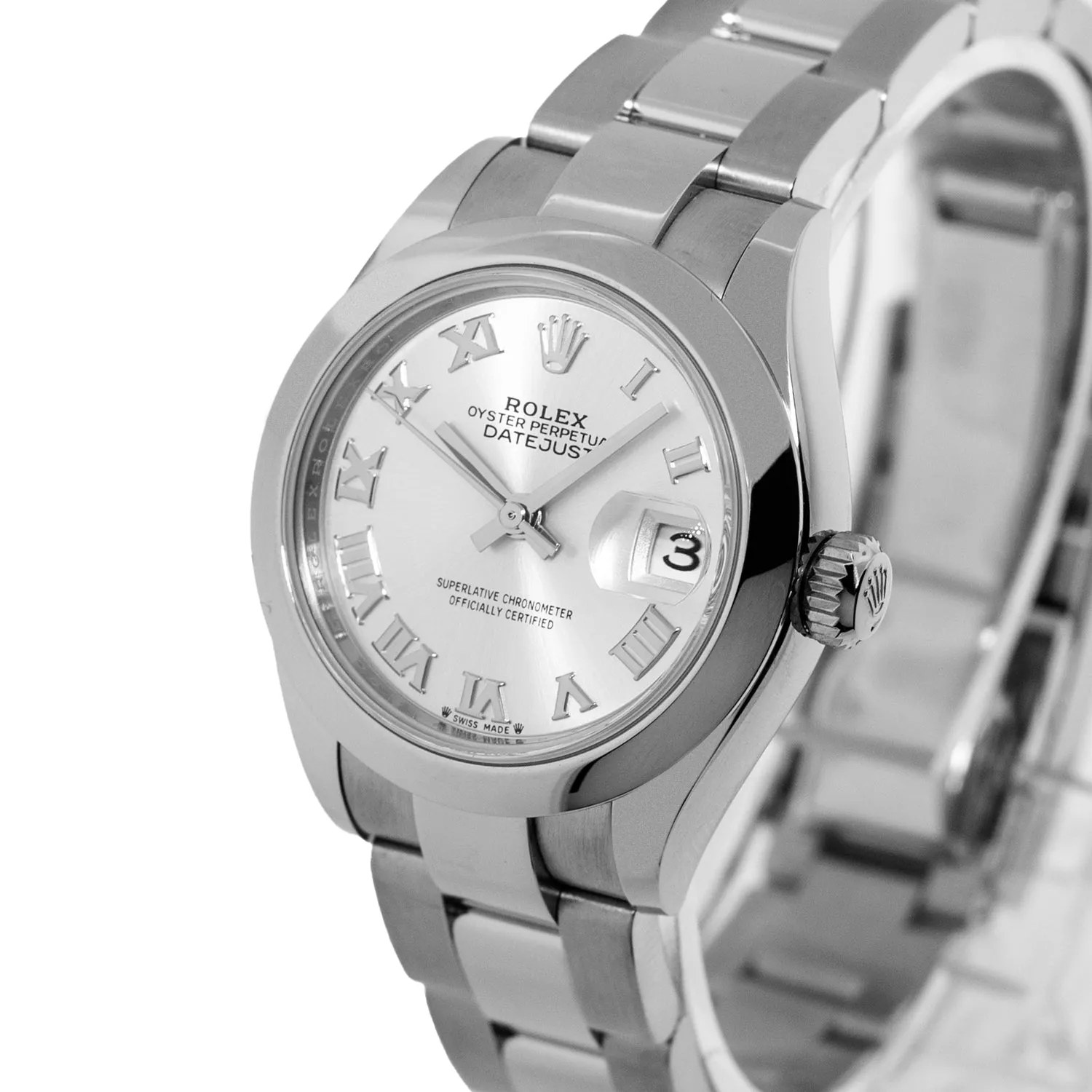 Rolex Lady-Datejust 28mm Stainless Steel Silver Roman Dial & Smooth Bezel 279160
