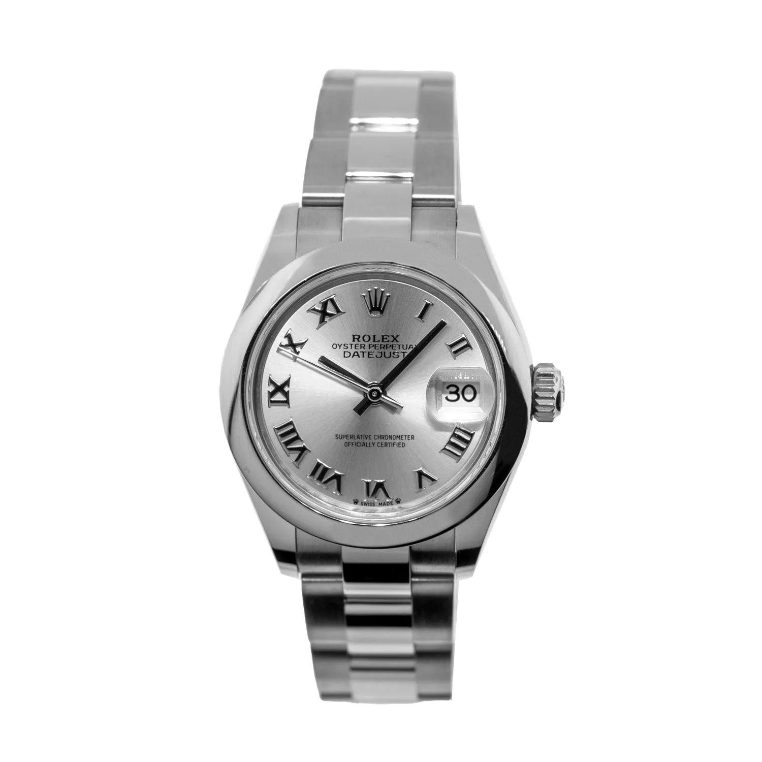 Rolex Lady-Datejust 28mm Stainless Steel Silver Roman Dial & Smooth Bezel 279160