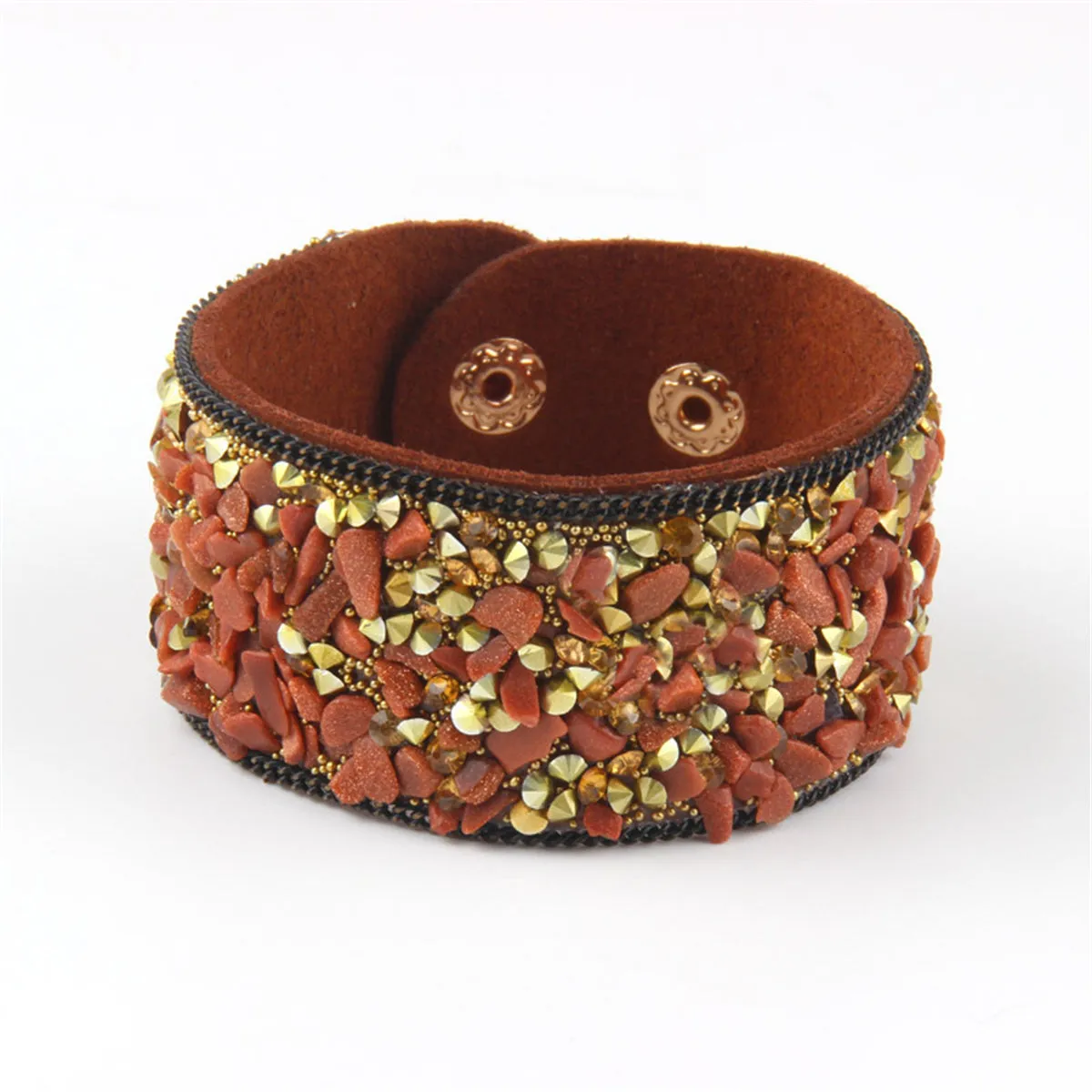 Rust Resin & 18K Gold-Plated Cubic Zirconia-Accent Wide Band Bracelet